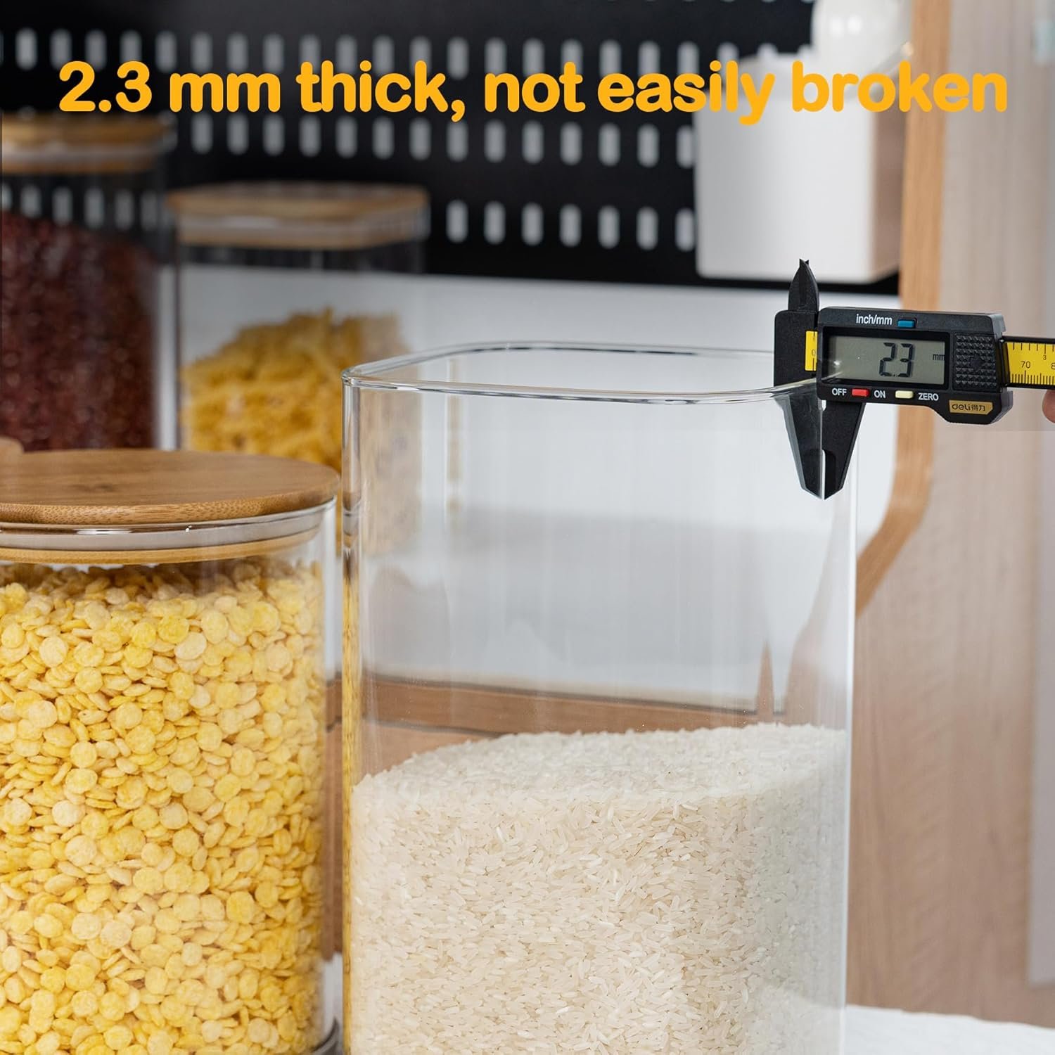 156oz Airtight Glass Square Storage Canister with Bamboo Lid Set of 2(4600ml*2) Large Gallon Glass Jars for Sugar, Flour, Cookies and Coffee beans (with Black Lable) - Image 6