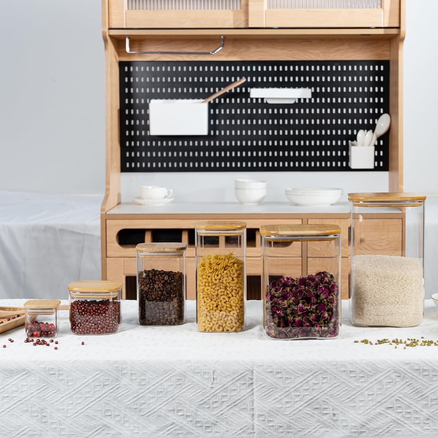 156oz Airtight Glass Square Storage Canister with Bamboo Lid Set of 2(4600ml*2) Large Gallon Glass Jars for Sugar, Flour, Cookies and Coffee beans (with Black Lable) - Image 8