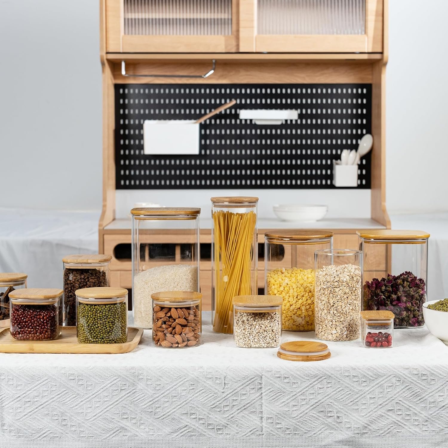 156oz Airtight Glass Square Storage Canister with Bamboo Lid Set of 2(4600ml*2) Large Gallon Glass Jars for Sugar, Flour, Cookies and Coffee beans (with Black Lable) - Image 9