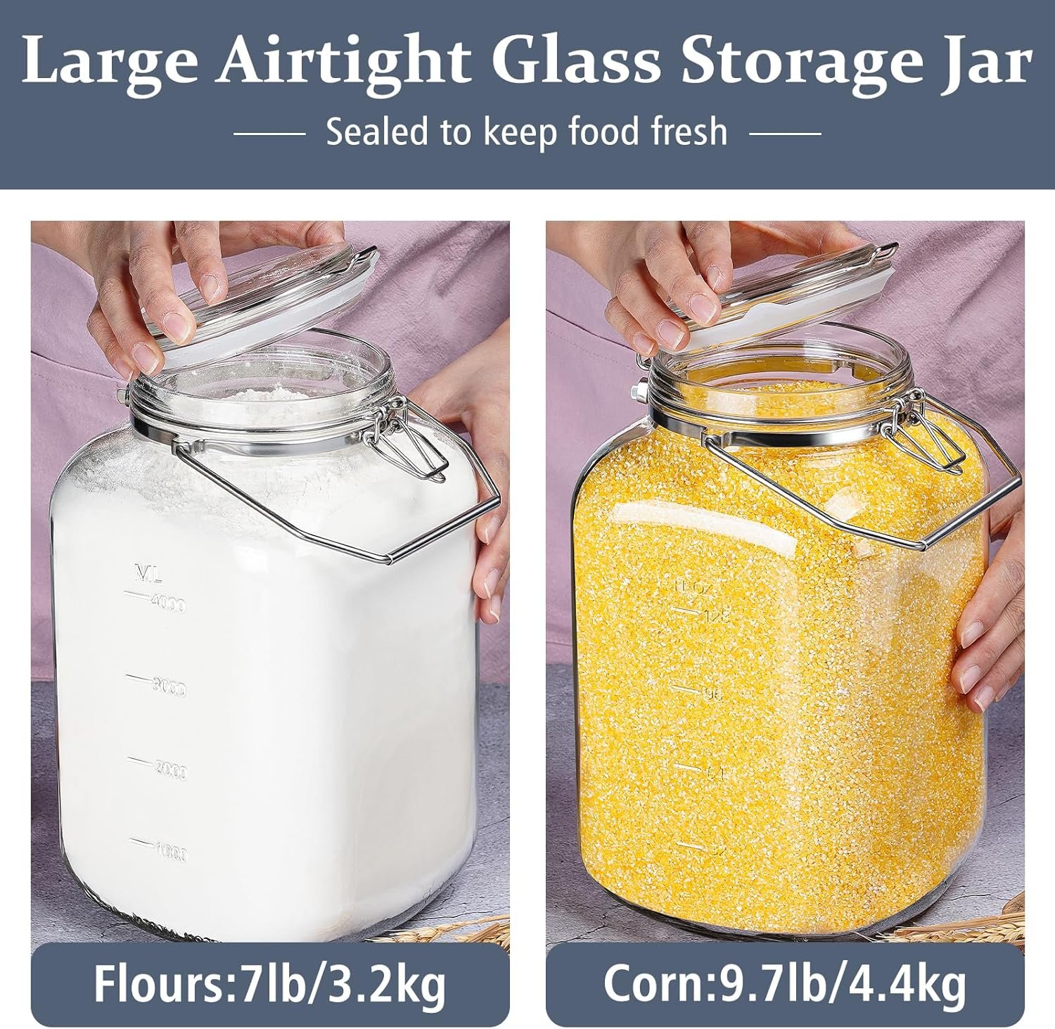 Folinstall 1.5 Gallon Glass Jar with Airtight Lid, Square Wide Mouth Mason Jars with Stainless Steel Handle, Large Glass Storage Containers for Canning, Flour, Sugar, Fermentation, Rice, Pickled Eggs - Image 7
