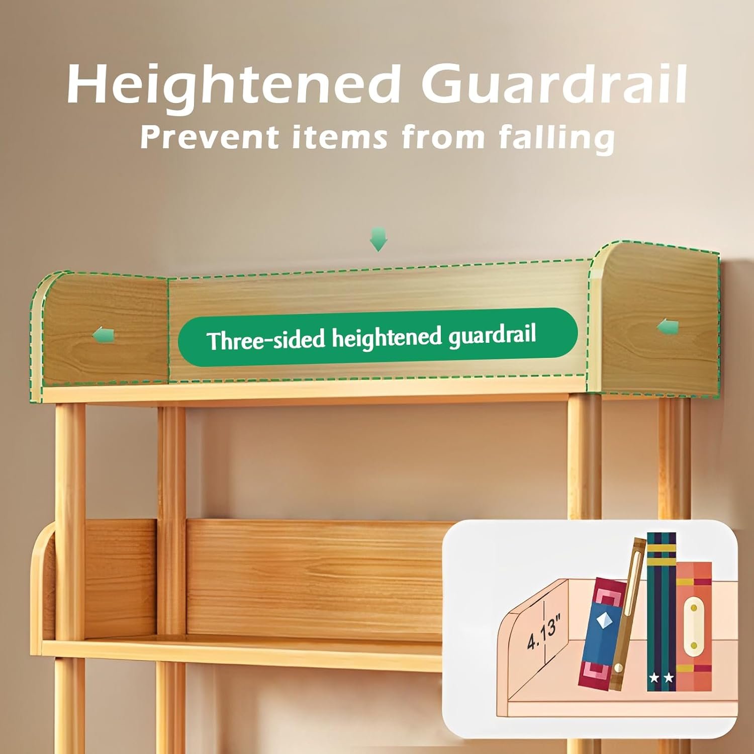 5-Tier Wooden Open Bookcase - Modern Display Bookshelf with Top Edge and Solid Wood Frame for Home and Office, Storage Cabinet, Oak - Image 6