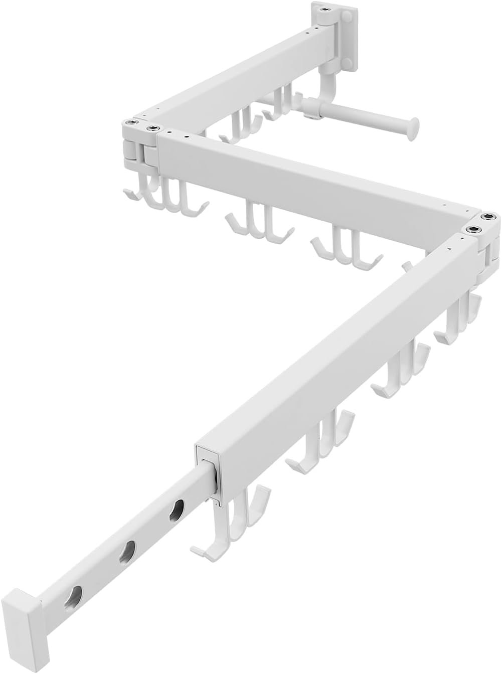 JOOM Clothes Drying Rack Wall Mounted,Folding Clothes Drying Rack,Retractable,Collapsible(Tri-Fold,Upgrade Hook),Wall Mounted Drying Rack for Laundry Balcony Bathroom (White) - Image 2