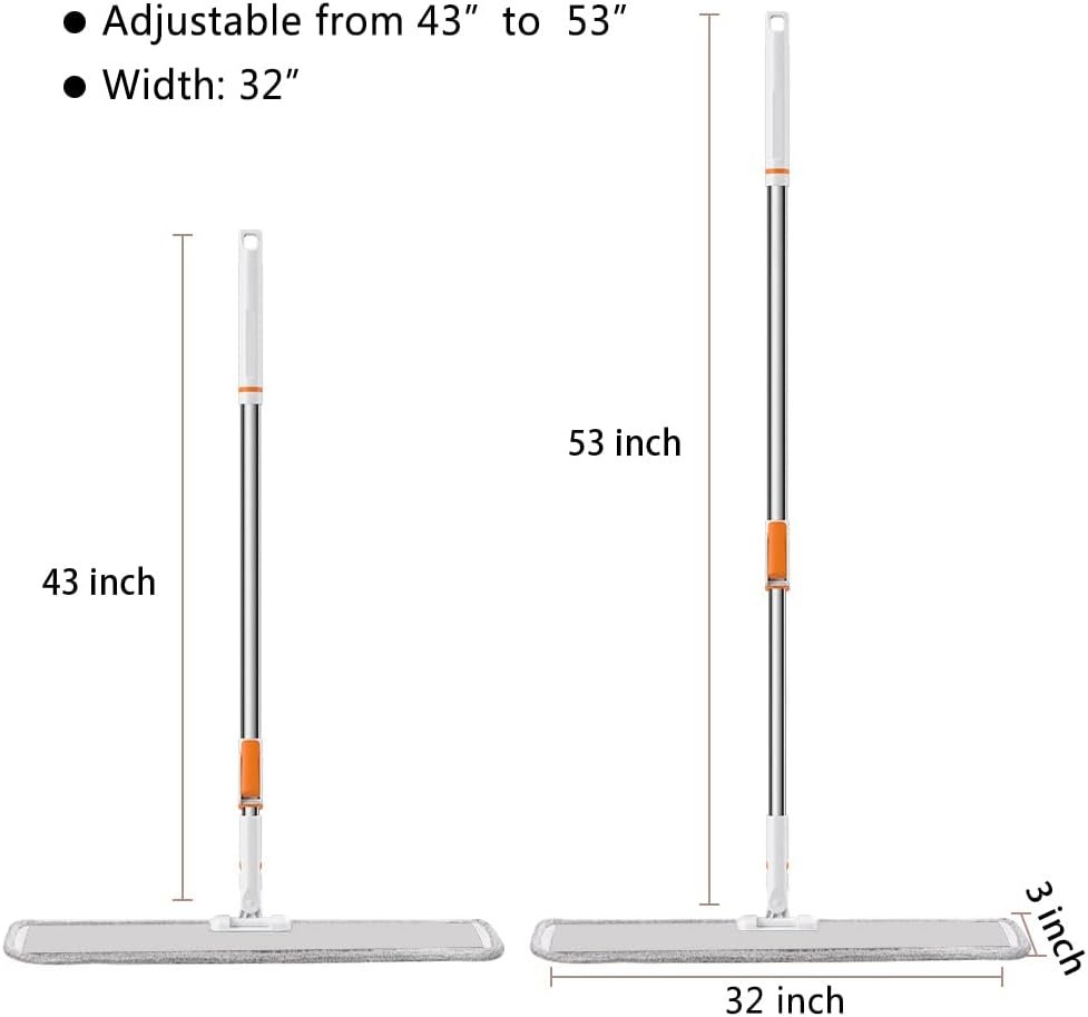 Microfiber Flat Mop 32 in Large Mops for Floor Cleaning Commercial Dust Dry Wet Mops on Hardwood Floors with 4 Washable Pads Aluminium Telescopic Long Handle Floor Cleaning Tools - Image 3