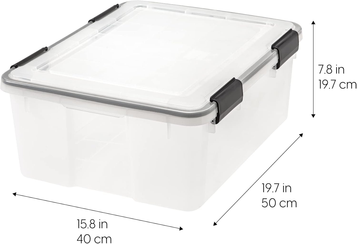 IRIS USA WeatherPro 31 Qt Storage Bins with Lids, 6 Pack, BPA-Free Plastic Gasket Box with Tight Latch and Seal, Stackable Nestable Tote Tub - Clear/Black - Image 8