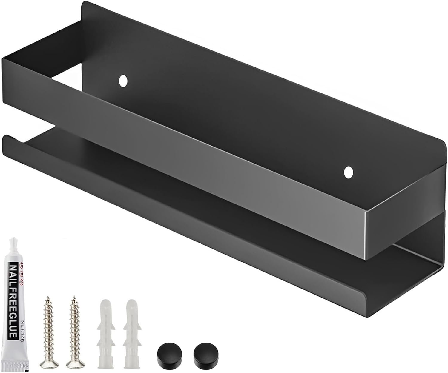 Floating Stainless Steel Shelves with Baking Paint Technique Rust Protection, Nail-Free Wall Mounted Spice Rack for Kitchen,Storage Organizer Shelves,Set of 1 Black - Image 2