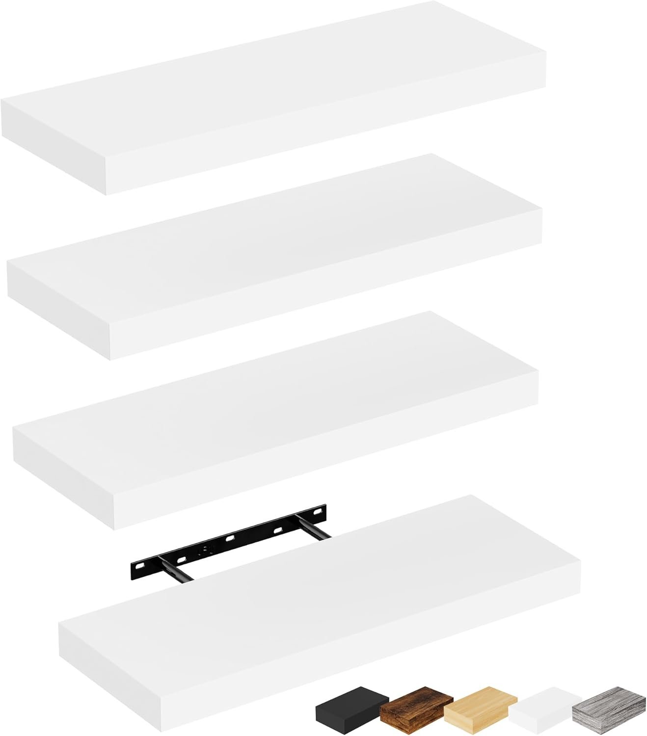 Bellsal Floating Shelves for Wall, White Engineered Wood Wall Shelf Set of 4, 16" Wall Mounted Floating Shelf for Kitchen, Living Room, Bedroom, Bathroom Storage, Book Shelf for Walls Home Decor - Image 2