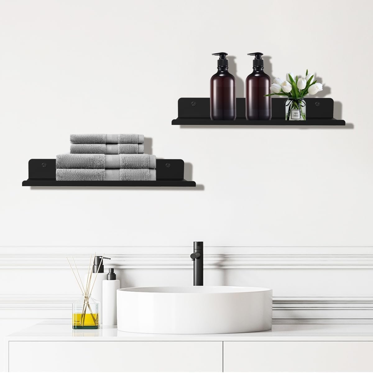 Floating Shelves for Wall Mounted for Bathroom,Metal Shelving Bedroom,Living Room,Kitchen,Small Hanging Shelf for Books/Storage Rack/Room Decor with 20lbs Capacity Black,12x5 inch(30x12cm) - Image 3