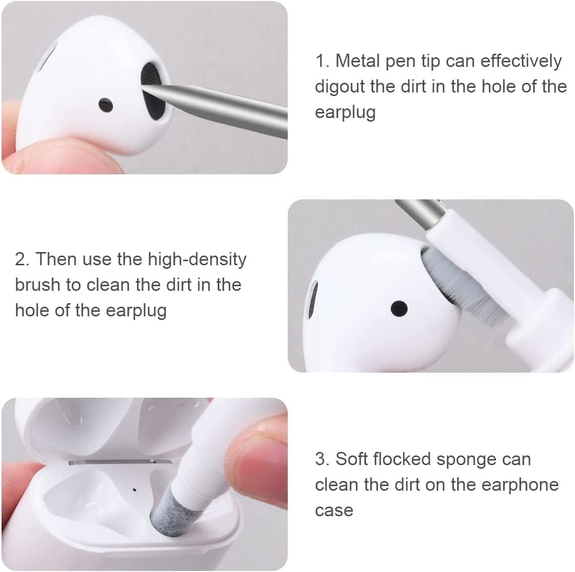 AOMIG Airpod Cleaner Kit, 3 in 1 Earbuds Cleaning kit,Phone Cleaner kit with Soft Brush for Wireless Earphones Bluetooth Headphones Charging Box Accessories, Computer, Keyboard, Camera(White) - Image 5
