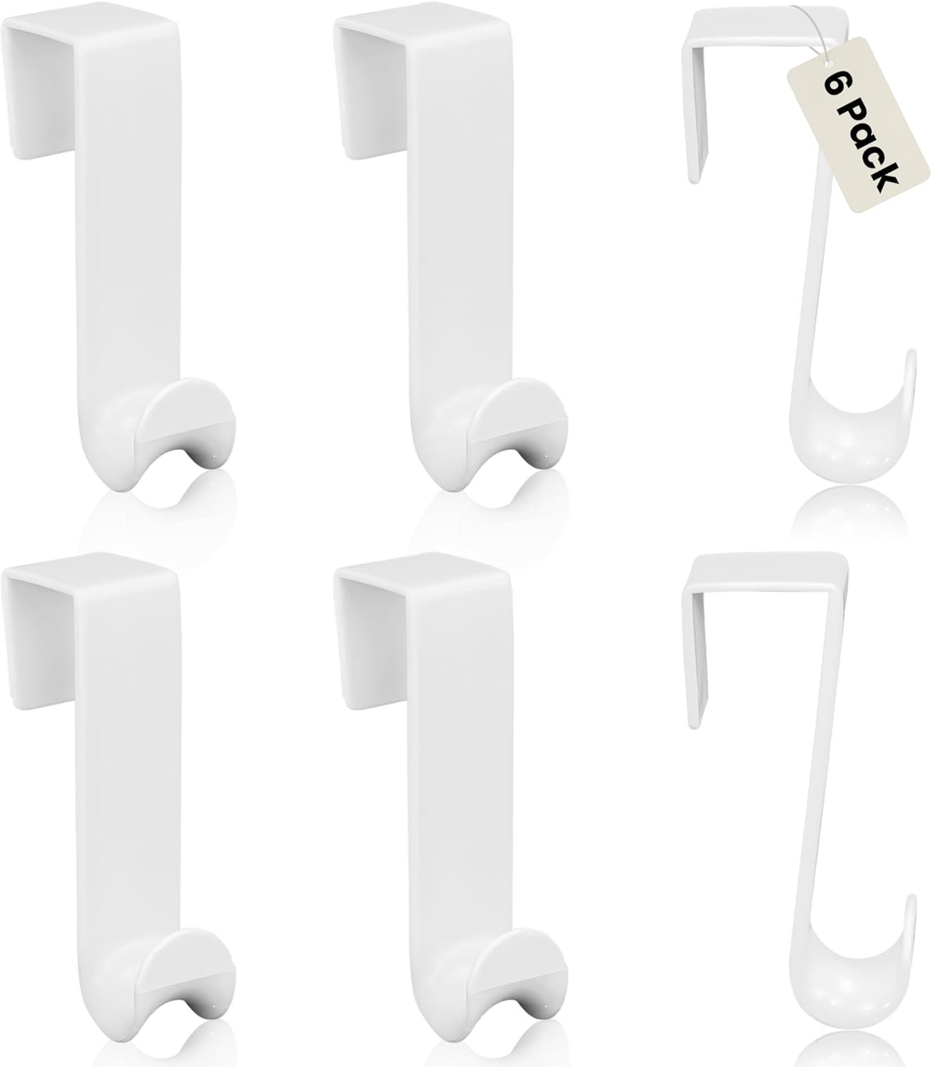 Iconikal 6-Pack Over The Door Hooks Plastic White Valet Hanger for Coats Towels Robes Bags Bathroom Bedroom Closet Organizer No Tools Bulk Pack - Image 2
