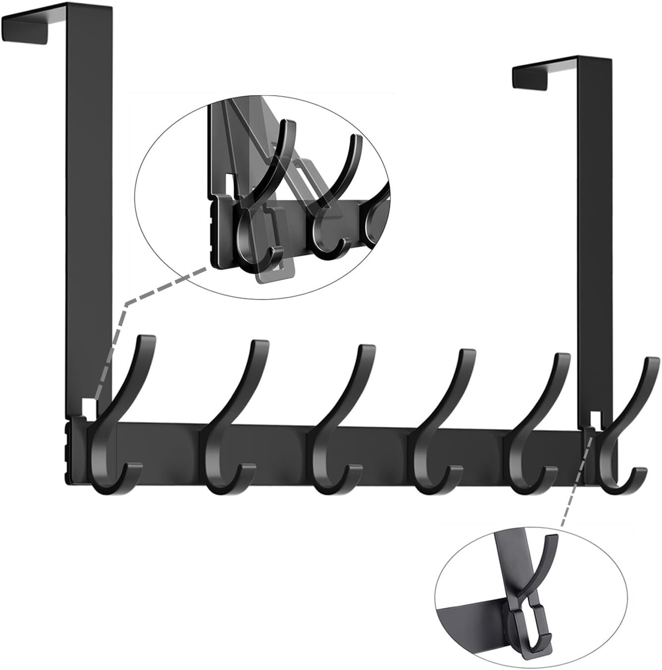 Over The Door Hooks - NO Nail Door Hanger Hook,NO Assembly REQUIERDE Coat Rack on Door with 12 Hooks,Over The Door Towel Racks for Bathroom,Bedroom,Kitchen,Hanging Towels,Coats (Black) - Image 3