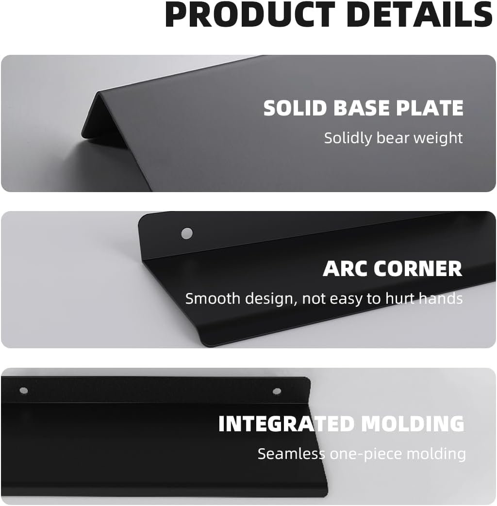 Floating Shelves for Wall Mounted for Bathroom,Metal Shelving Bedroom,Living Room,Kitchen,Small Hanging Shelf for Books/Storage Rack/Room Decor with 20lbs Capacity Black,12x5 inch(30x12cm) - Image 7