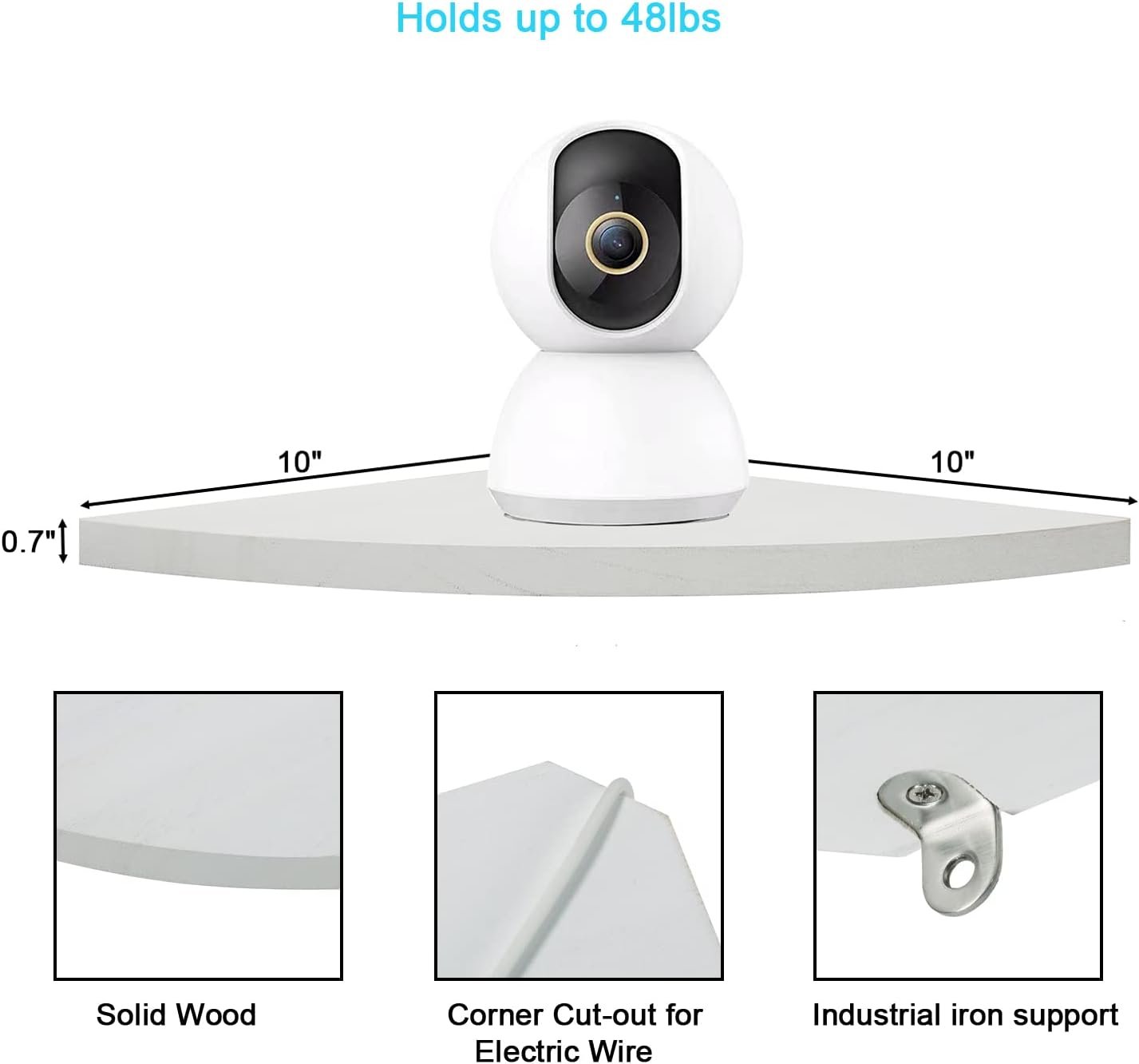 10 inch Corner Wall Shelf Set of 2, Solid Wood Corner Floating Shelves for Wall, Round End Wall Mounted Floating Shelf for Bedroom, Living Room and Kitchen (White-10 inch) - Image 3