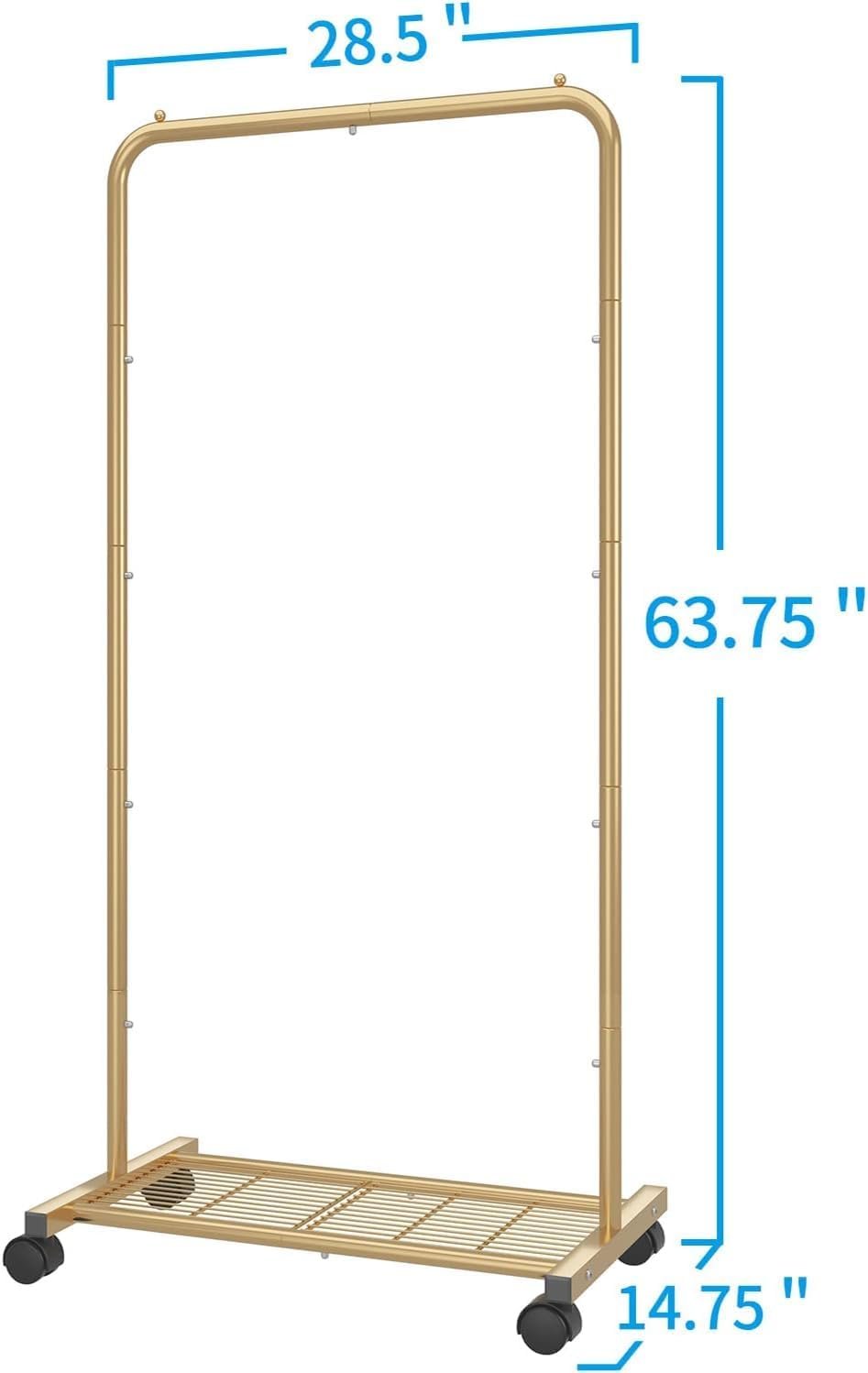 Simple Trending Standard Clothes Garment Rack, Clothing Rolling Rack with Mesh Storage Shelf on Wheels, Golden Yellow - Image 9