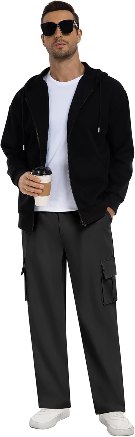 Men's Cargo Pants Casual Straight Leg Sweatpants Drawstring Elastic Waist Men Pants with 6 Pockets Hiking Pants - Image 8