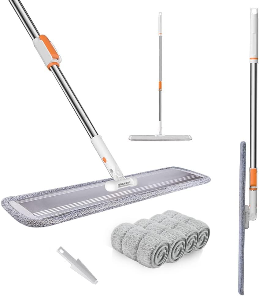Microfiber Flat Mop 32 in Large Mops for Floor Cleaning Commercial Dust Dry Wet Mops on Hardwood Floors with 4 Washable Pads Aluminium Telescopic Long Handle Floor Cleaning Tools - Image 2