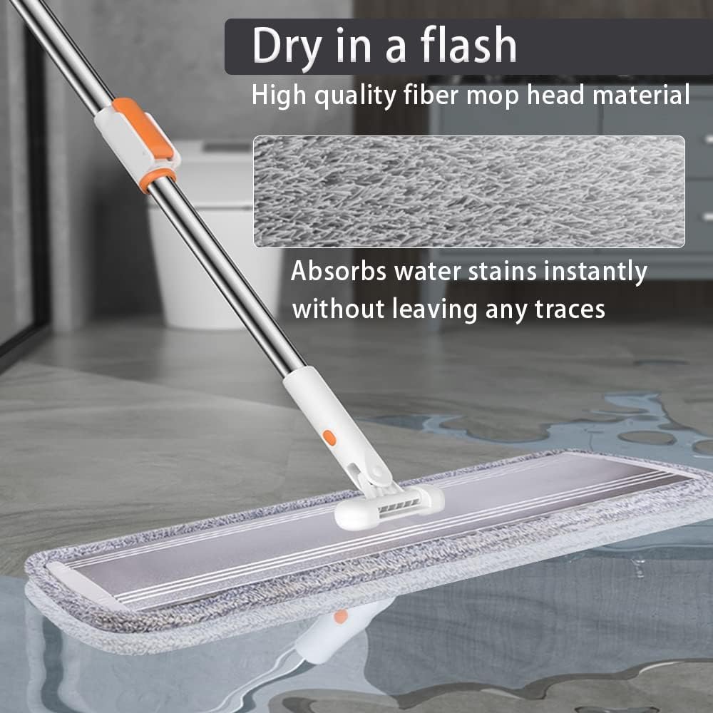 32-Inch Microfiber Flat Mop for Floor Cleaning - Commercial Wide Mop with 360° Rotation, Stainless Steel Handle & 4 Reusable Washable Pads - for Hardwood, Laminate, Tile, Dust and Wet Mopping - Image 5