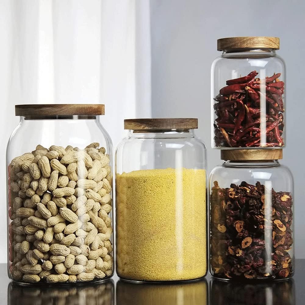 Large Glass Jars with Airtight Wooden Lid, Food Storage Glass Canister, Clear Cereal Storage Container for Flour, Sugar, Coffee Beans, Snack (94 FL OZ (2800ml)) - Image 8