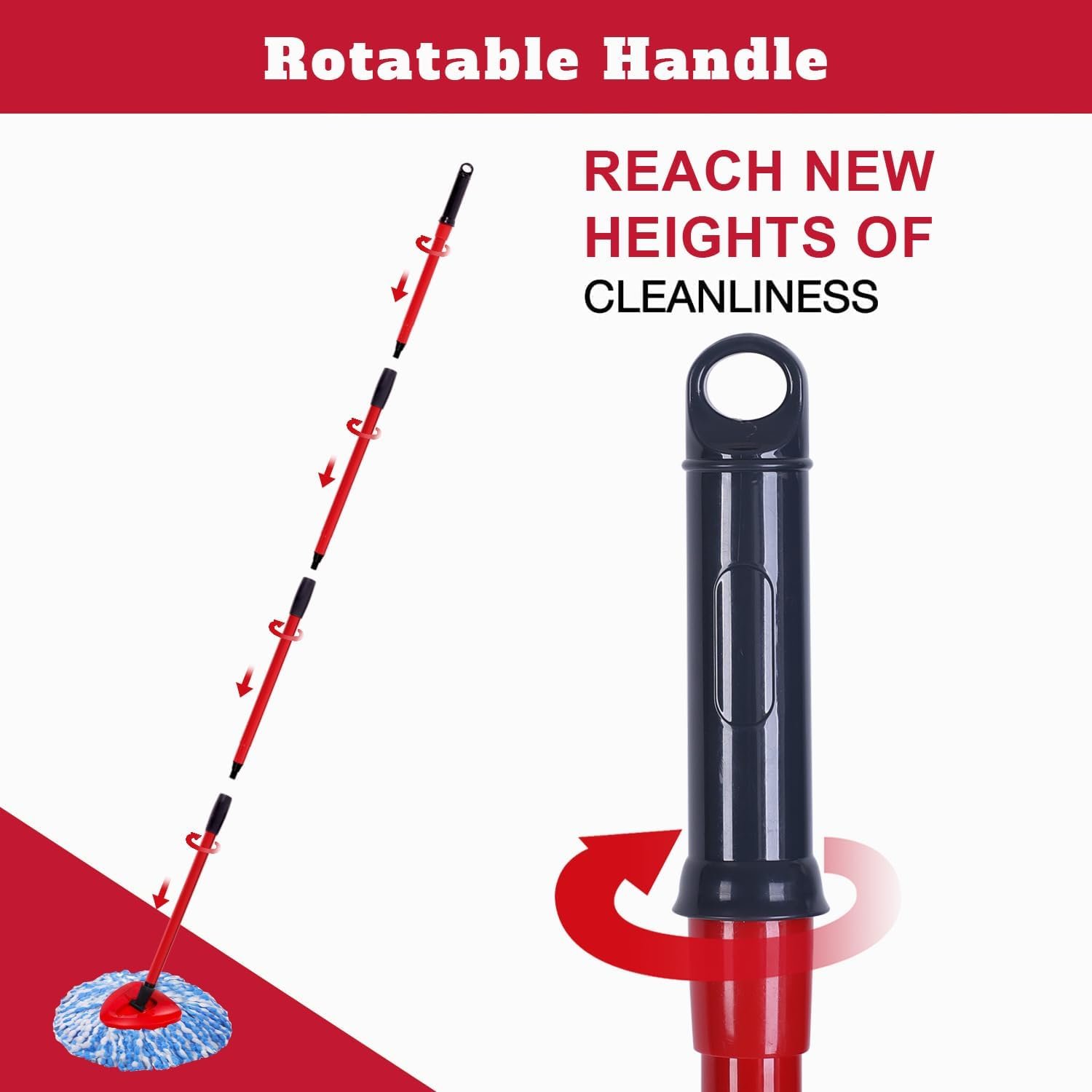 4 Packs Spin Mop Replacement Heads Compatible with Oceda RinseClean 2-Tank System, 4-Section Rotatable 30-58" Mop Handle,Mop Scrub Brush and Base Combo Set,Mop Refills Easy to Replace and Cleaning - Image 3