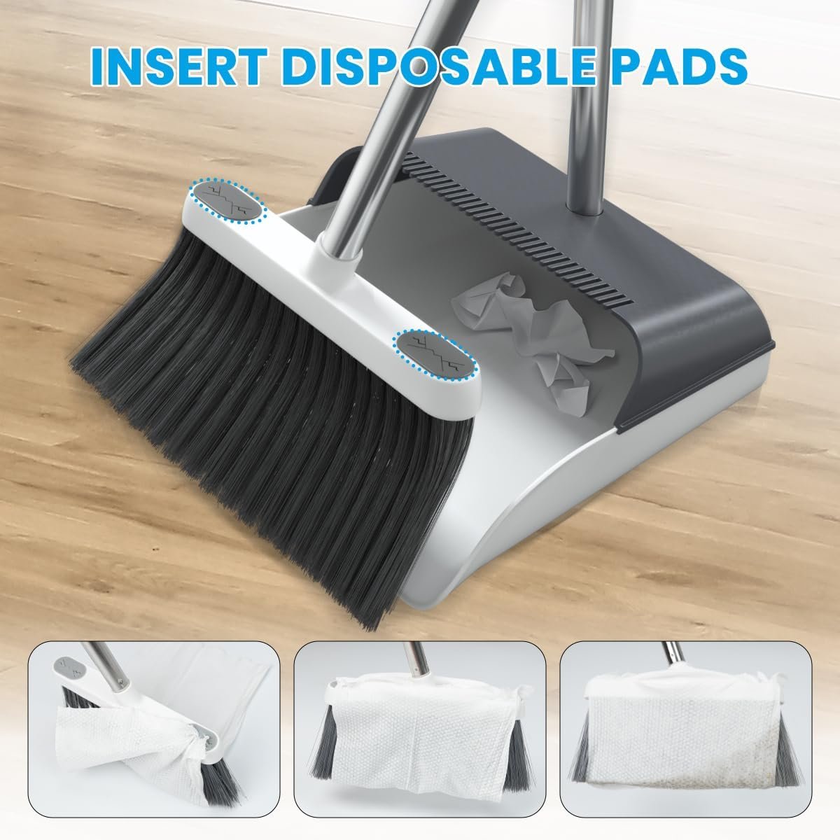 Stand Up Dustpan and Broom Set 50” Long Handle Broom with Dust Pan, 20° Angled for Ergonomic Home Office Indoor Sweeping - Image 6