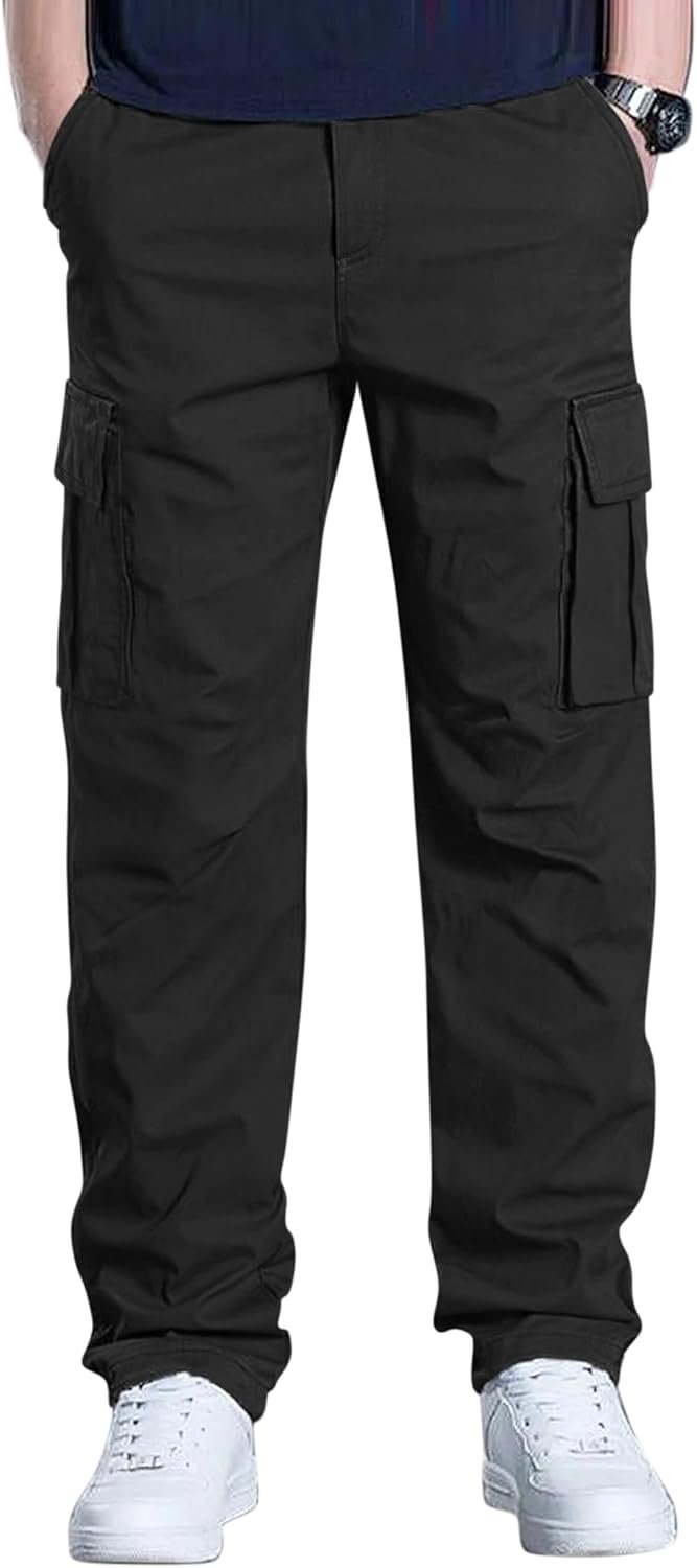 Men's Cargo Pants Casual Straight Leg Sweatpants Drawstring Elastic Waist Men Pants with 6 Pockets Hiking Pants - Image 3