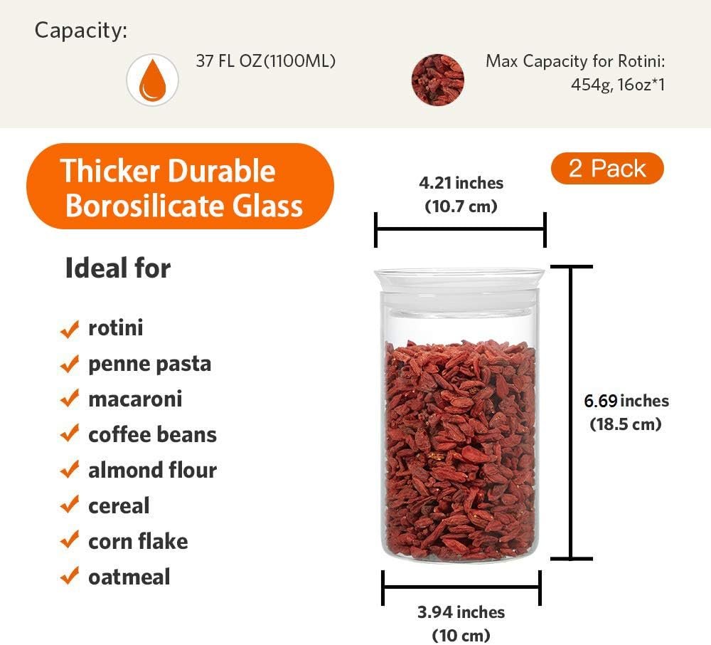 ZENS 37oz Glass Jars Set of 2, Clear Glass Kitchen Canisters with Airtight Lids, Wide Mouth Glass Storage Containers for Cereal, Coffee Beans, Loose Tea - Image 4