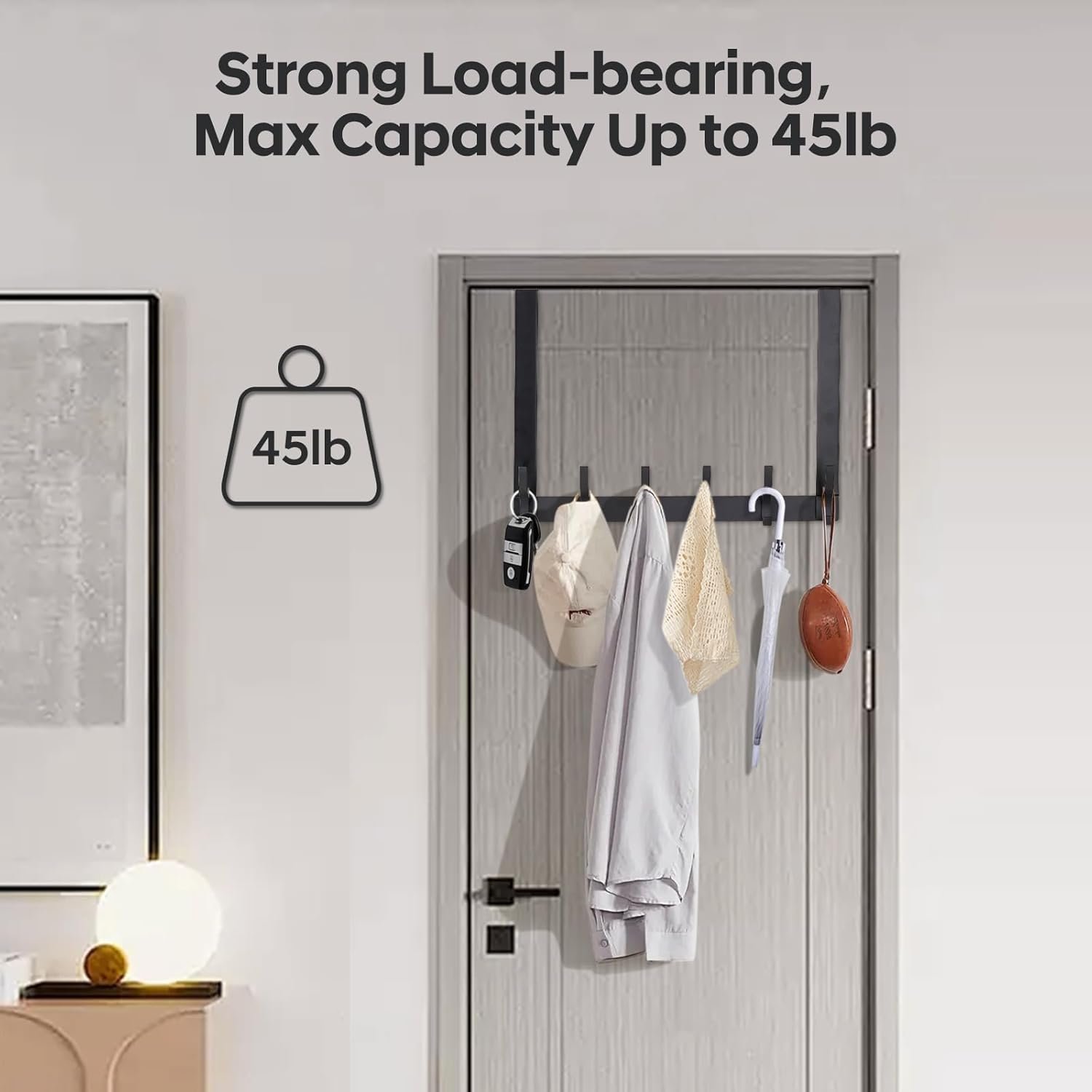 Over The Door Hooks - NO Nail Door Hanger Hook,NO Assembly REQUIERDE Coat Rack on Door with 12 Hooks,Over The Door Towel Racks for Bathroom,Bedroom,Kitchen,Hanging Towels,Coats (Black) - Image 9