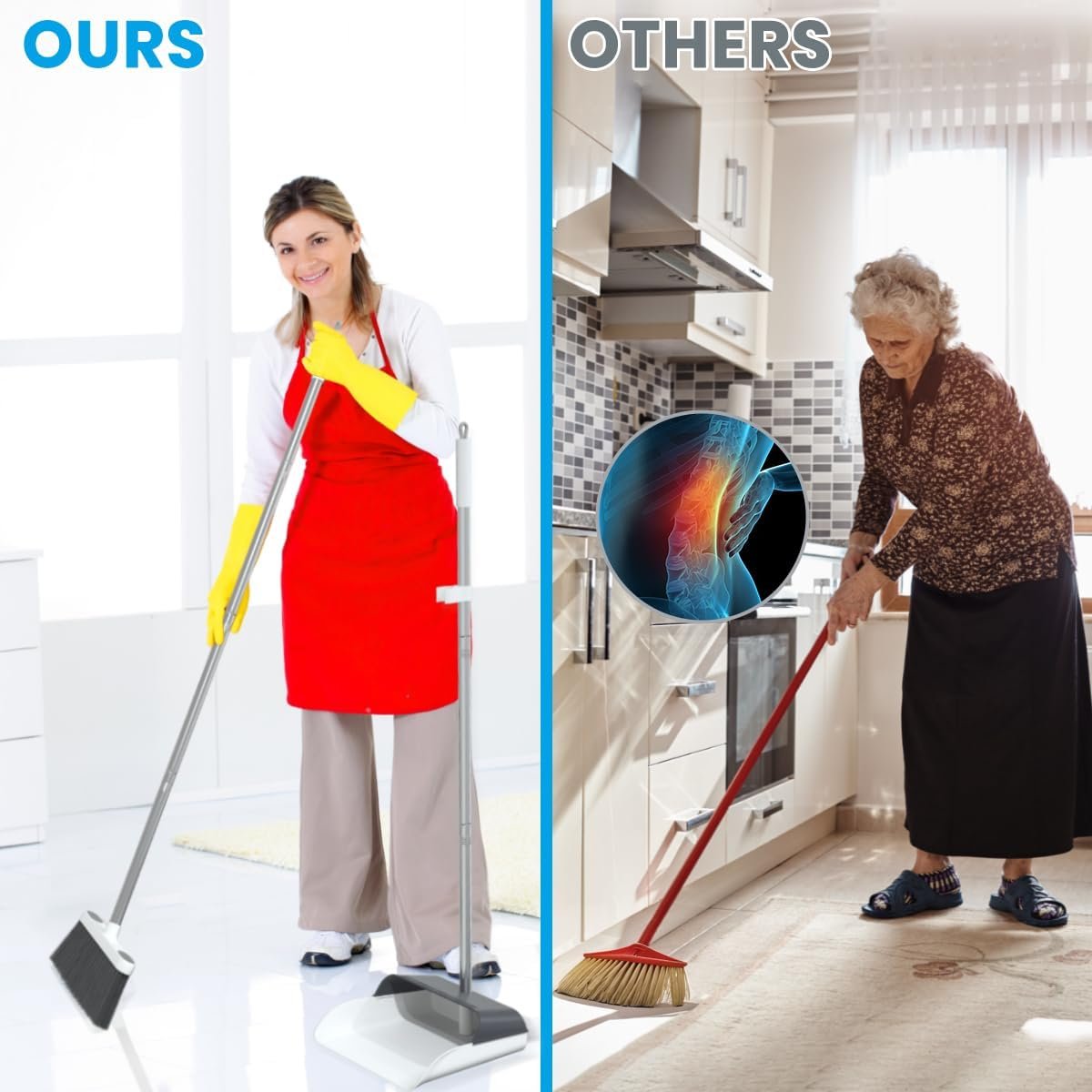 Stand Up Dustpan and Broom Set 50” Long Handle Broom with Dust Pan, 20° Angled for Ergonomic Home Office Indoor Sweeping - Image 5