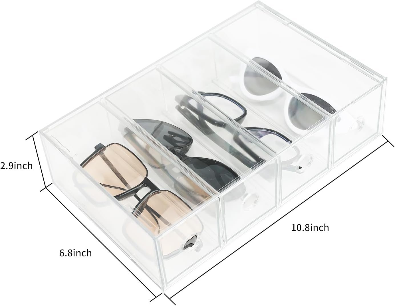 3-Pack Stackable Acrylic Storage Drawers, Desk Organizer Transparent Cosmetic Storage Boxes, 4 Compartment Design Suitable for Stationery, Dressing Table, Sunglasses, Jewelry Storage Organization - Image 3