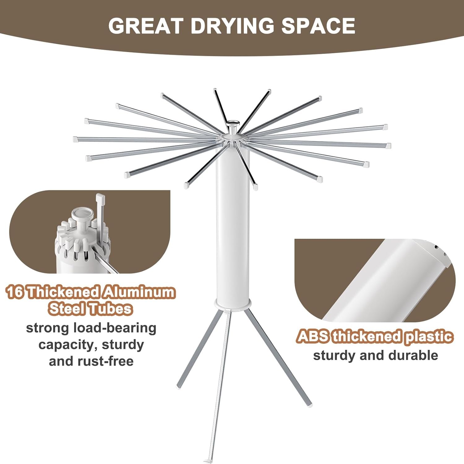 Drying Rack Clothing, Collapsible Drying Racks for Laundry, Portable Drying Rack, Indoor Clothes Drying Rack with 16 Adjustable Aluminum Poles, Clothing Dry Rack for Outdoor, Laundry Room, Indoor. - Image 6