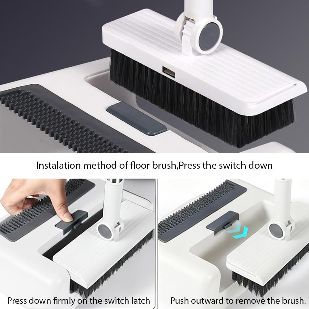 Upgrade Broom with Dustpan Combo Set,Long Handle Self-Cleaning Dust Pan and Brush Set 4-Row Dense Bristles,Indoor Broom Set (White) - Image 3