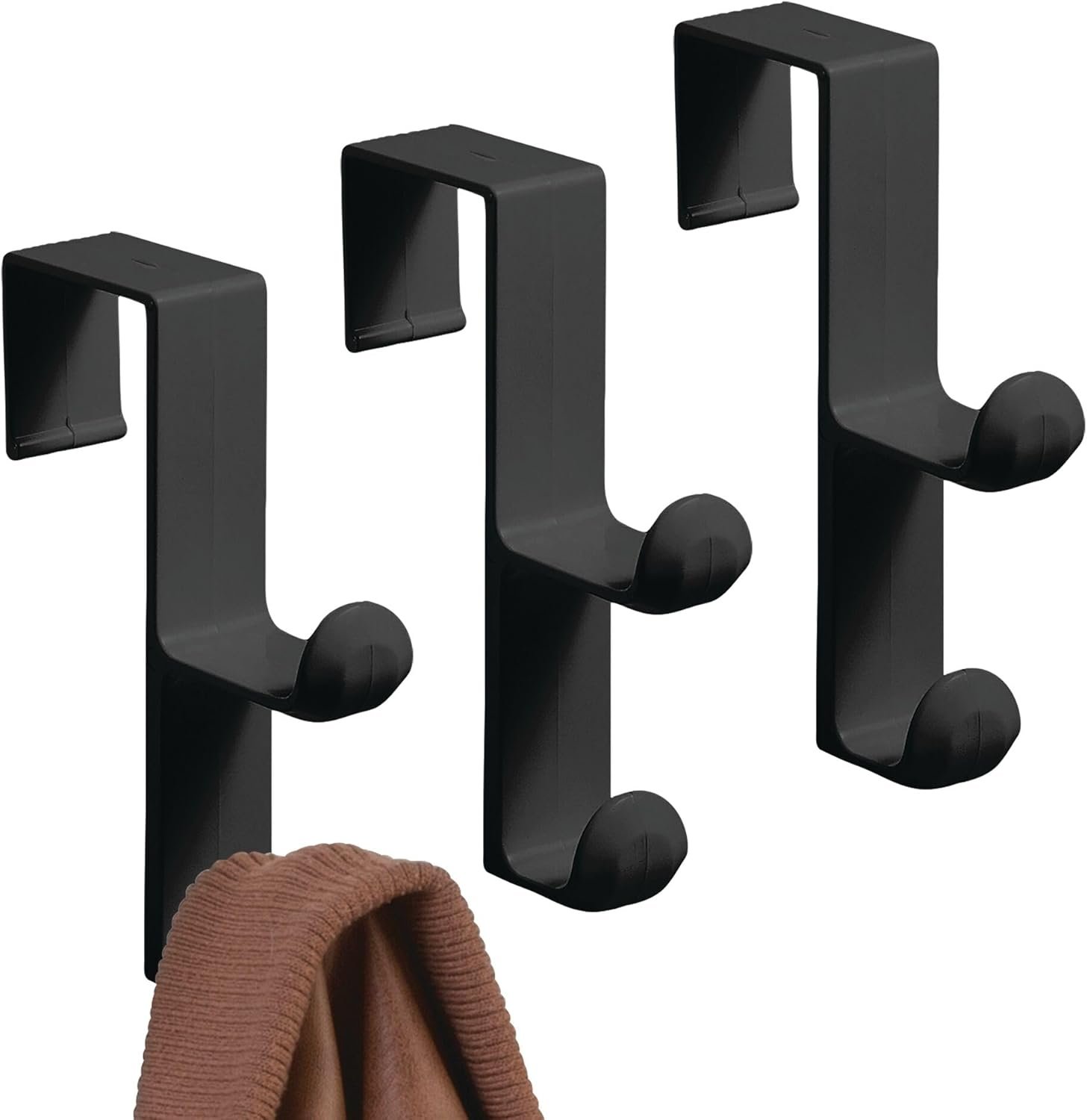 iDesign 3-Pack Over Door Double Hook for Closet, Bathroom, or Dorm, Small Over-The-Door Hanger, Black - Image 2