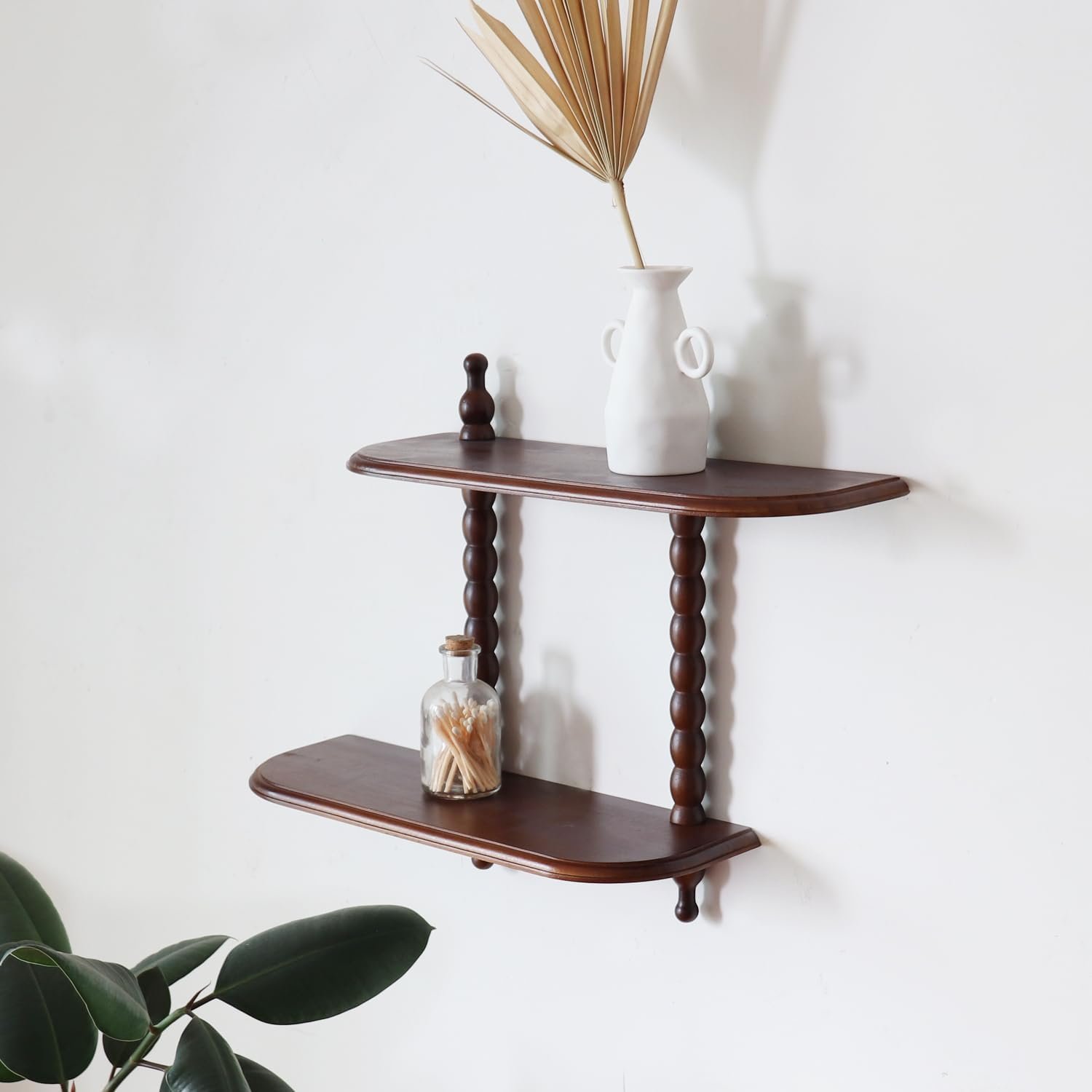 FRIADE 2-Tier Wall Mounted Floating Shelf with Two Roman Column,Decorative Display Shelf for Entrance,Bathroom, Bedroom, Living Room, Kitchen,Office (Dark Brown) - Image 3