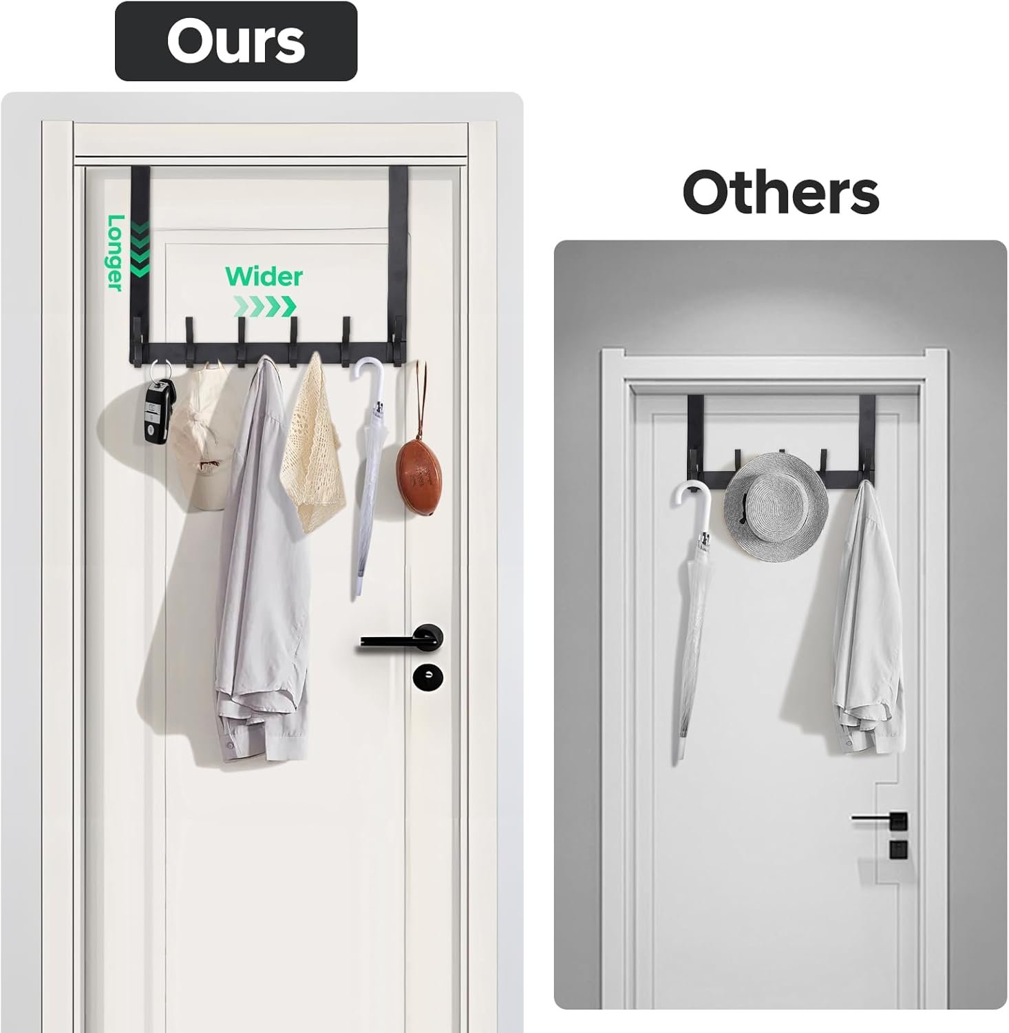 Over The Door Hooks - NO Nail Door Hanger Hook,NO Assembly REQUIERDE Coat Rack on Door with 12 Hooks,Over The Door Towel Racks for Bathroom,Bedroom,Kitchen,Hanging Towels,Coats (Black) - Image 8