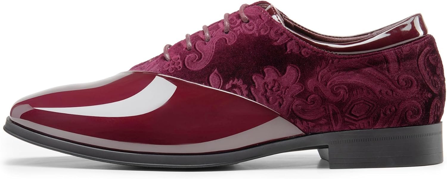 Bruno Marc Men's Dress Tuxedo Shoes Classic Patent Velvet Lace-up Formal Caden Oxford - Image 3