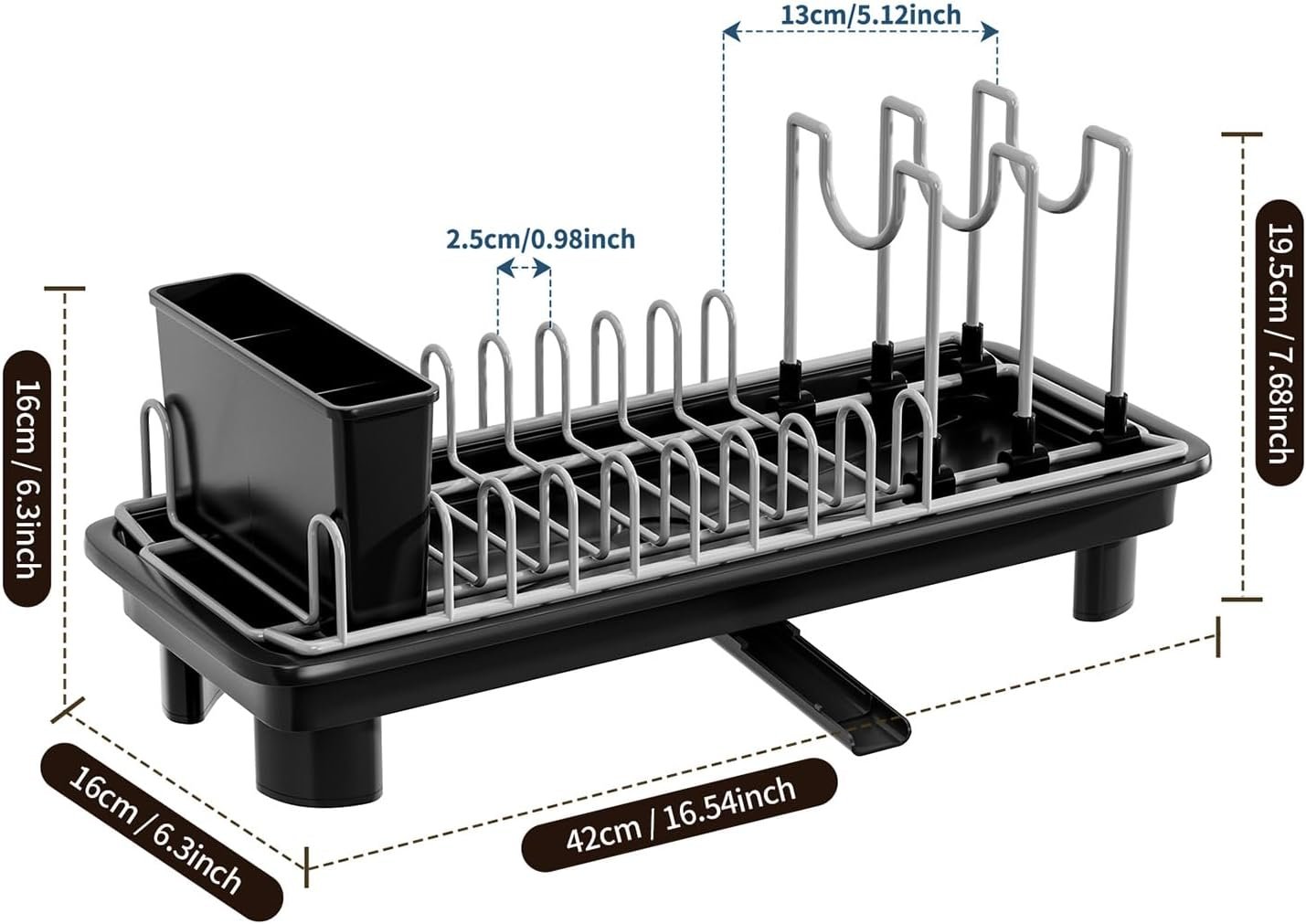 Compact Dish Drying Rack with Utensil Holder – Small Countertop Dish Drainer with 360° Rotating Drain Spout, Stainless Steel Dish Rack for Kitchen Sink, Space-Saving Design for Small Kitchen - Image 7
