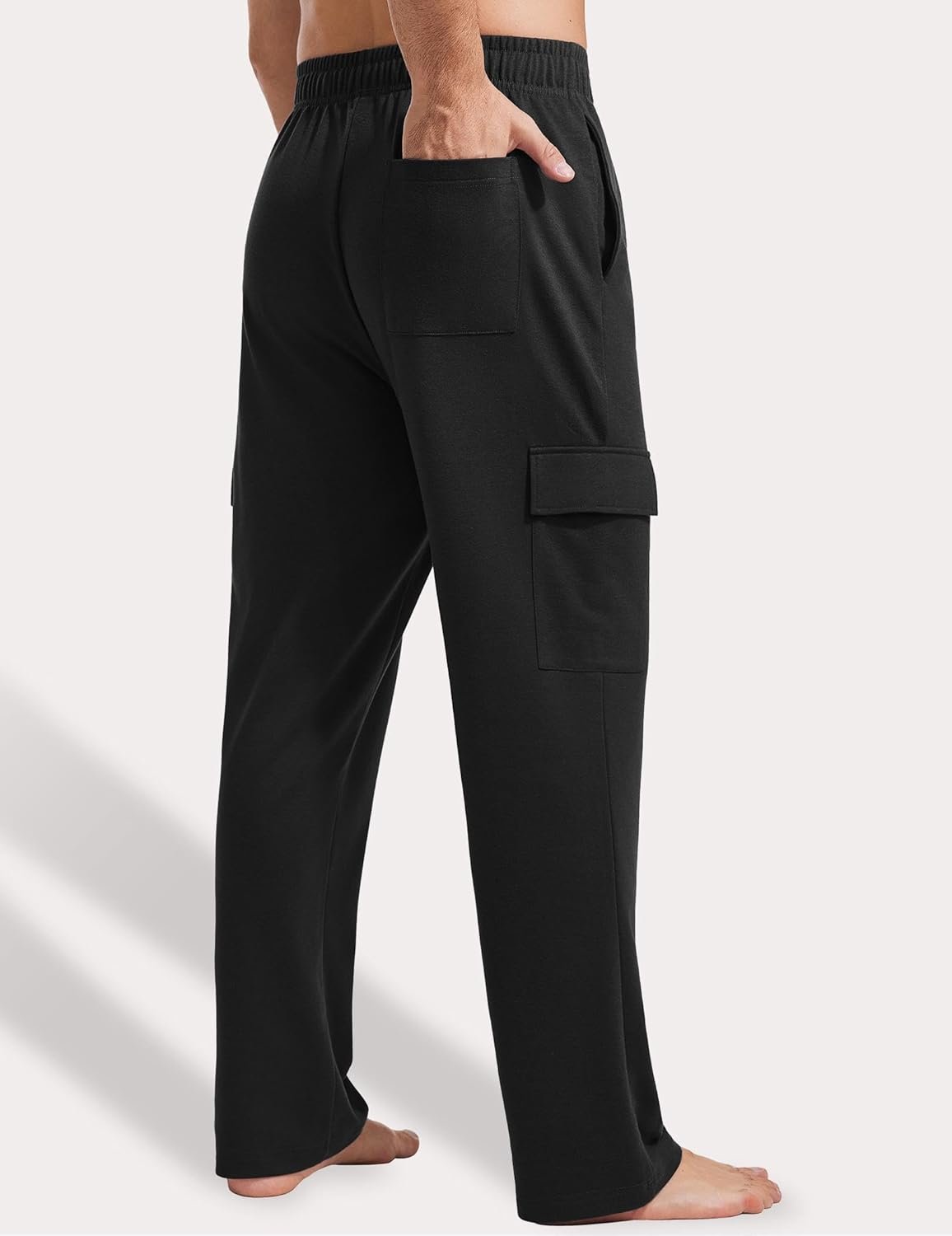 PINSPARK Men's Cargo Sweatpants with Pockets Open Bottom Baggy Cotton Jogger Sweatpants Uncuffed Lounge Pants Straight Leg - Image 3