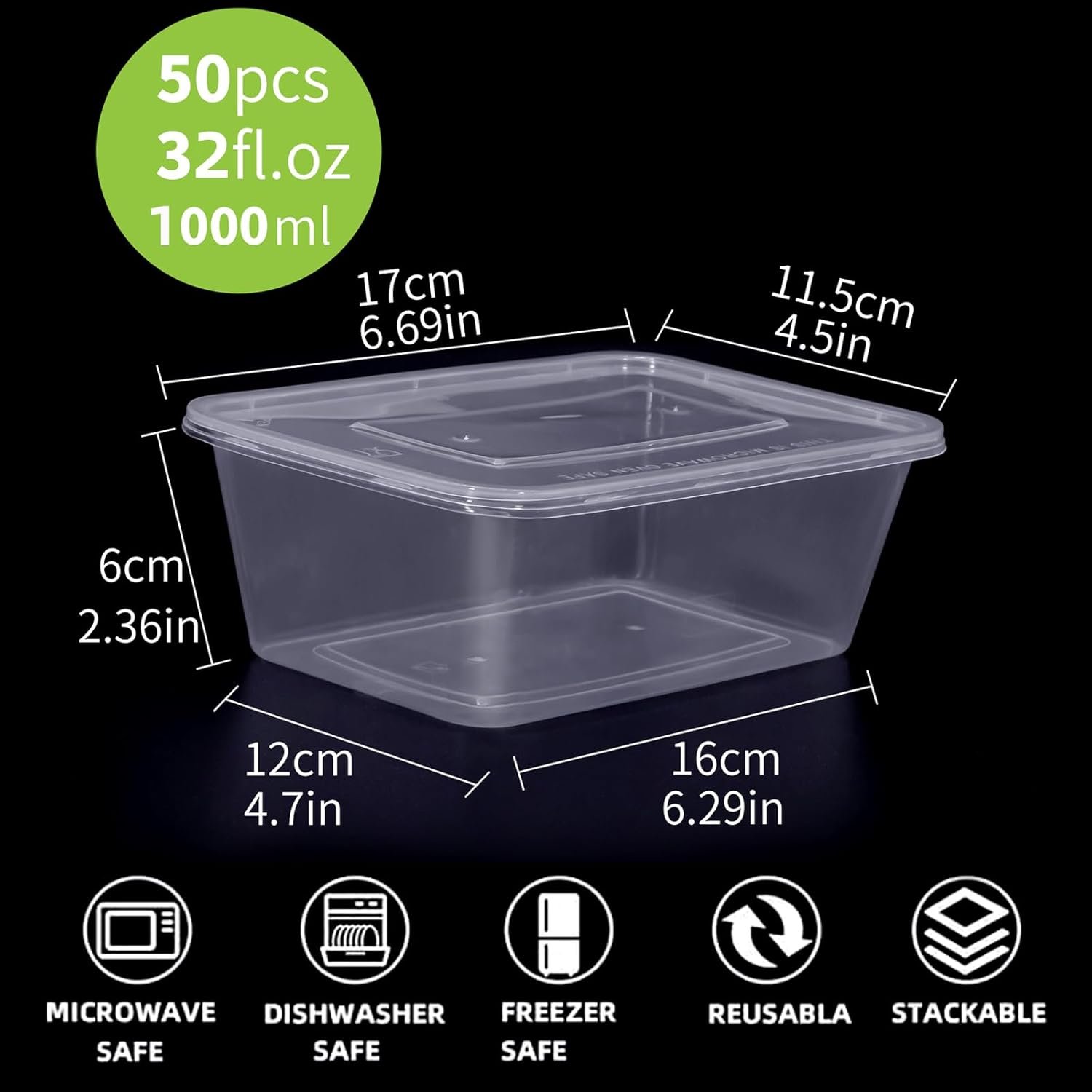 50 Sets 17oz/500ml Disposable Food Container Box with Lids, Stackable Clear Plastic Food Storage Box, Dispensing Meal Prep Food Container for Keto Lunch Snack Microwave Safe - Image 7