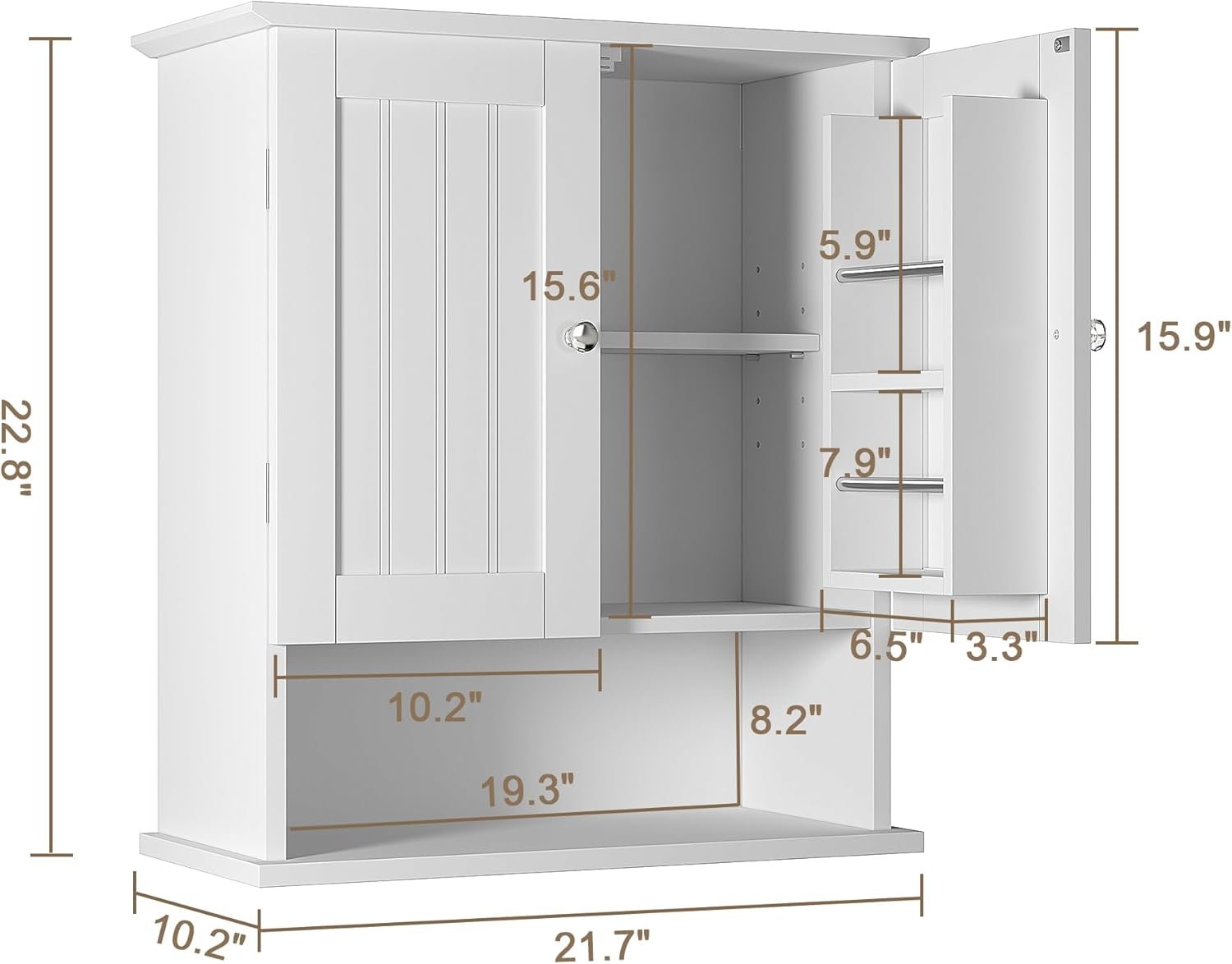 ChooChoo Kitchen Cabinet Wall Mounted, Laundry Room Cabinet with Door Shelves, Bathroom Wall Cabinet with Adjustable Shelf, Medicine Cabinet for Bathroom, Kitchen, Laundry Room, White - Image 4