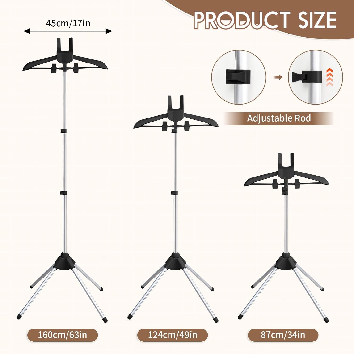 Abiglifty 34-63 Inch Adjustable T Shirt Display Adult for Vendors, Portable Hanging Black Metal Clothes Display, Hanger Rack for Clothing Dress - Image 3