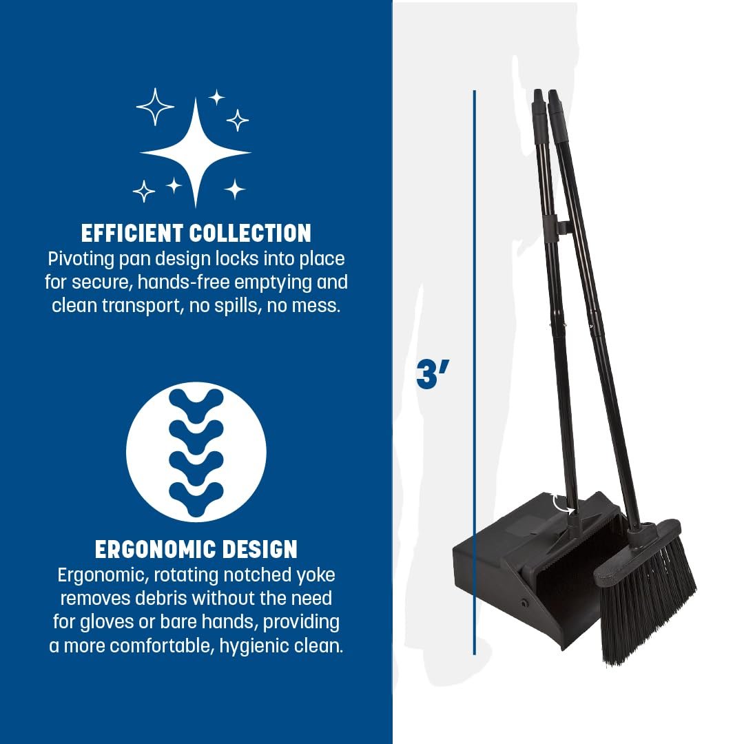 SPARTA Duo-Pan Upright Dust Pan and Broom Set, Essential Cleaning Tools for Home and Commercial Use, 36" Handle, 1 Count, Black - Image 4