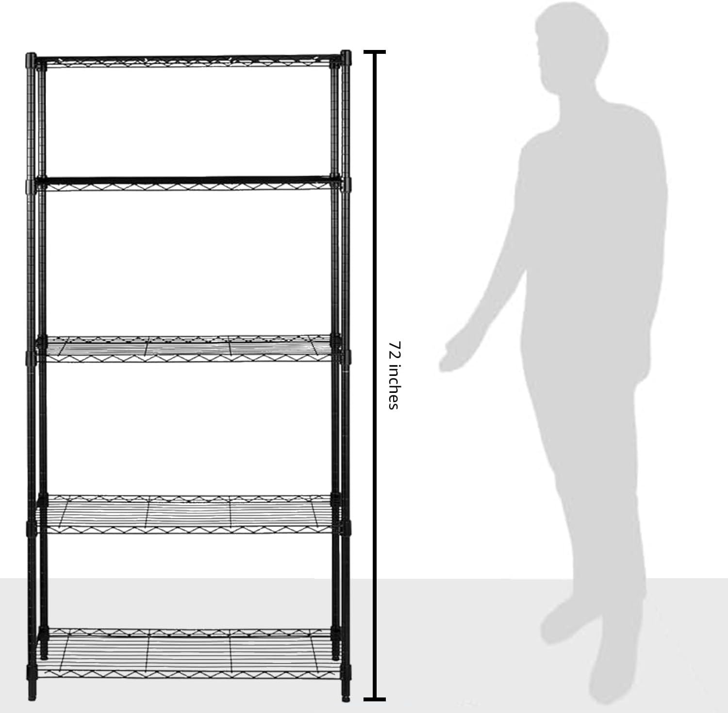 Amazon Basics 5-Shelf Adjustable Heavy Duty Steel Wire Rack Storage Shelving Organizer for Kitchen, Garage, 36" L x 14" W x 72" H, Black - Image 8
