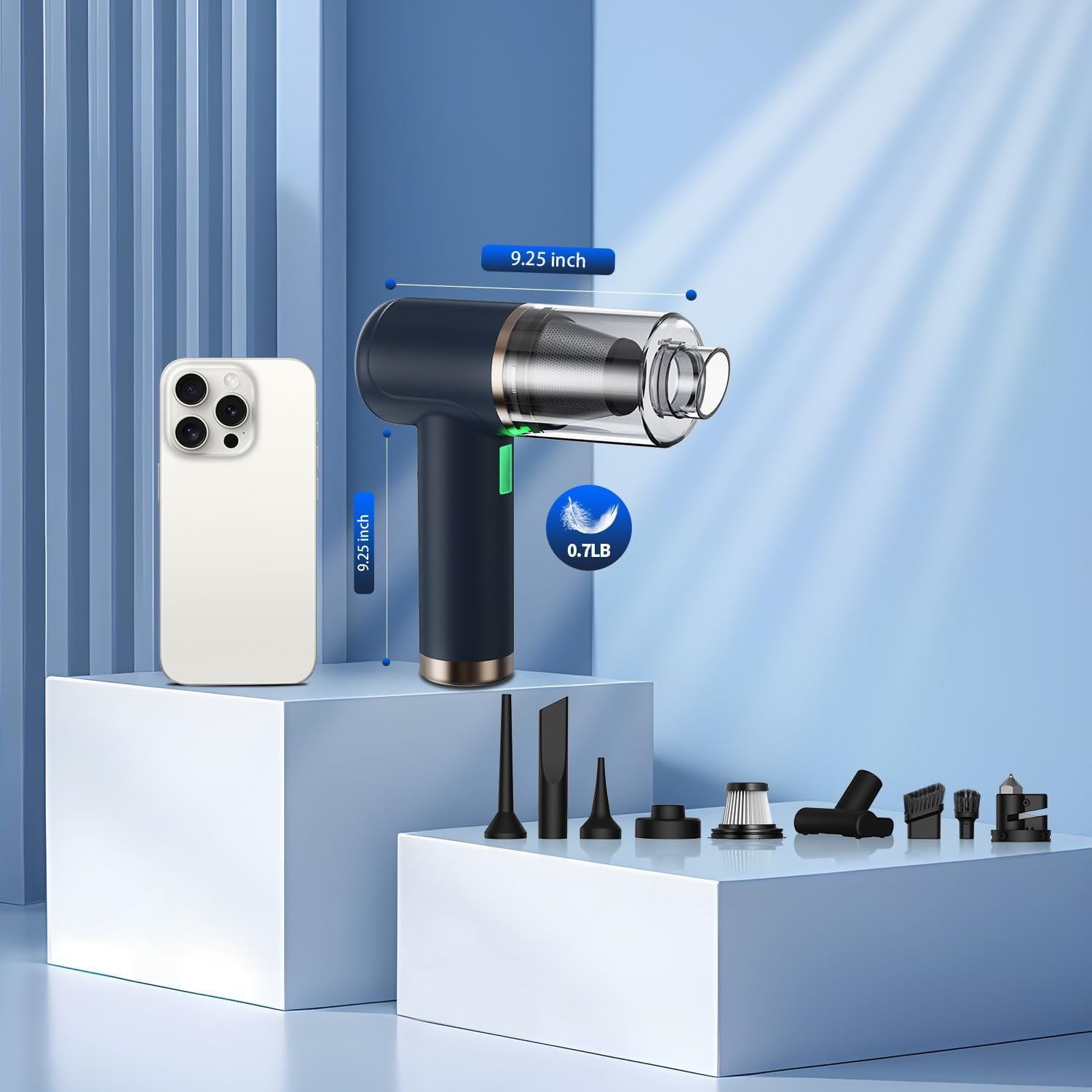 Car Vacuum Handheld Vacuum Portable Cordless, 18000Pa 5 in 1, 100W Brushless Motor, High Power Vacuum Cleaner with Window Breaker Hammer, LED Light, Multi-Nozzles for Car, Home, Pet, Office - Image 9