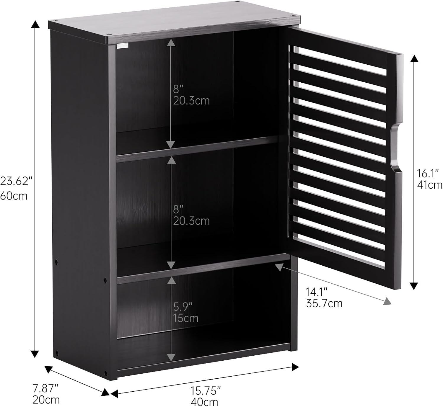 HITNET Bathroom Storage Cabinet Wall Mounted, Hanging Medicine Cabinet with Adjustable Shelf, Over The Toilet Space Saver Organizer, Black Bamboo Kitchen Cupboard, Single Door - Image 4