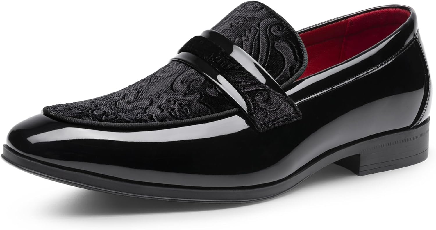 Bruno Marc Men's Tuxedo Patent Loafers Classic Velvet Slip-on Dress Shoes - Image 2