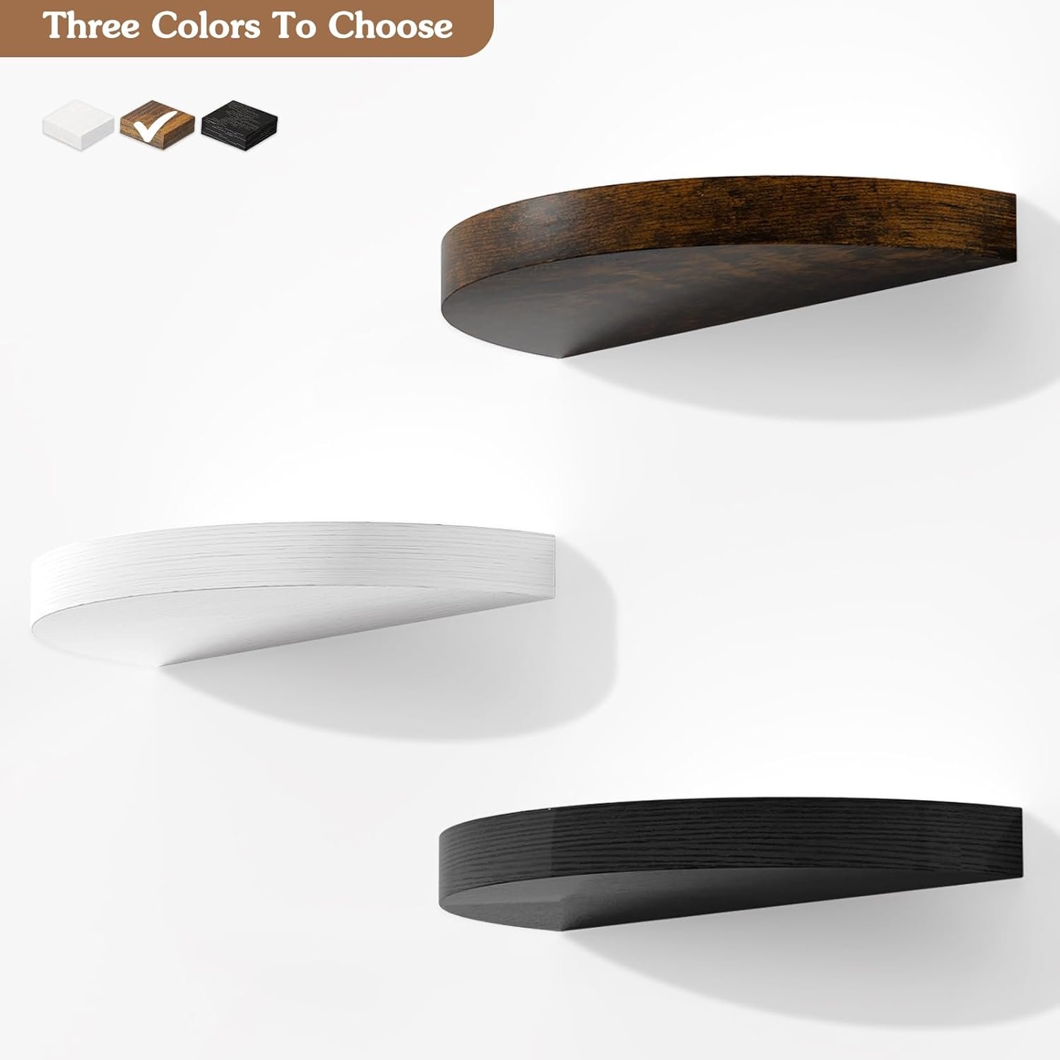 Olakee Floating Shelves for Wall Set of 3, 15.4" Rustic Wood Wall Mounted Shelves for Bathroom, Bedroom, Living Room, Kitchen, Office – Heavy Duty Decorative Storage Shelves – Carbonized Black - Image 7