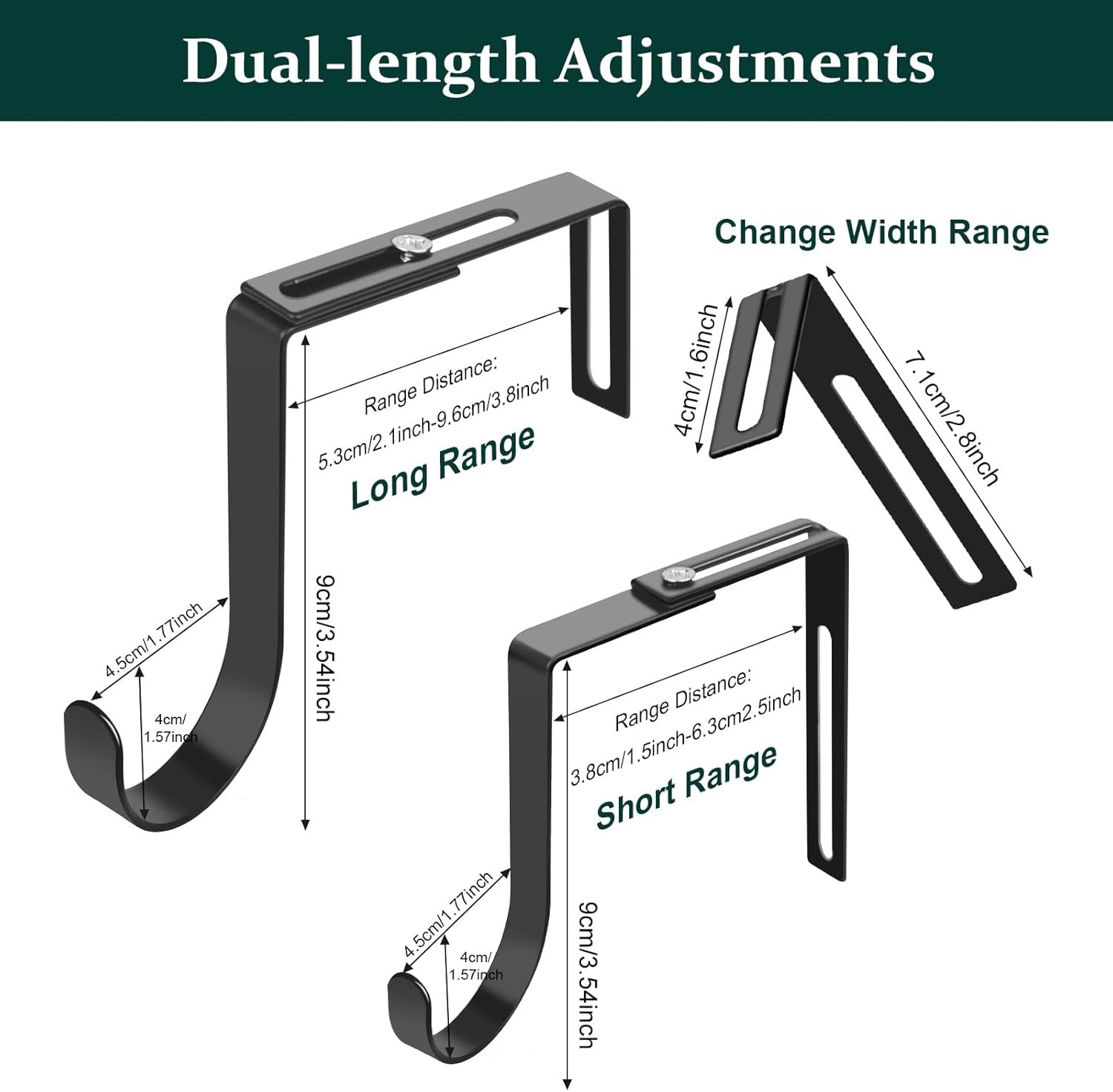 Adjustable Over The Door Hooks, Premium Metal Hooks for Hanging, Heavy Duty Door Coat Hangers and Towel Door Hangers, Cubicle Hook fits 1 3/8" to 3 1/2" Longer Panels for Wreath,Black,5 Pcs - Image 3