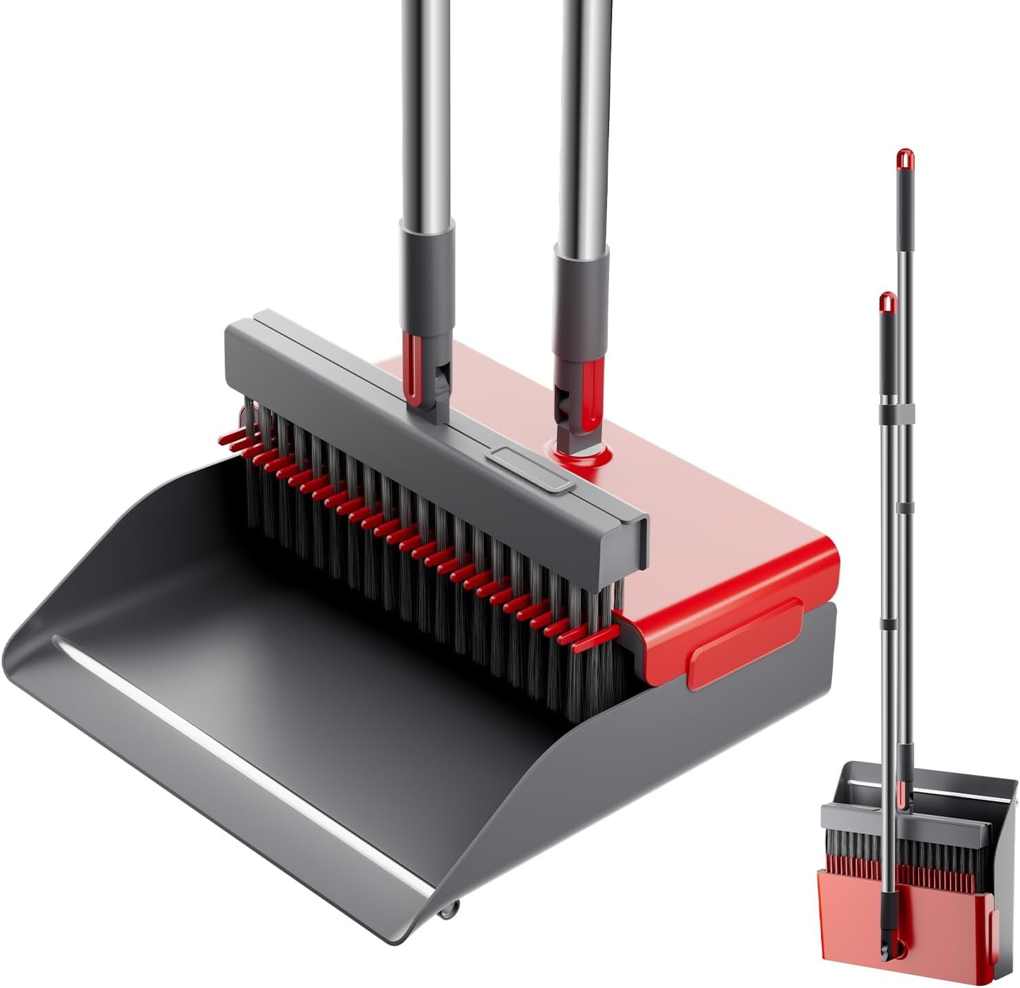 Broom with Dustpan Combo Set 50” Adjustable Long Handle 180 Degree Rotating Broom Set with Comb Teeth Upright Standing Dust Pan for Home Room Kitchen - Image 2