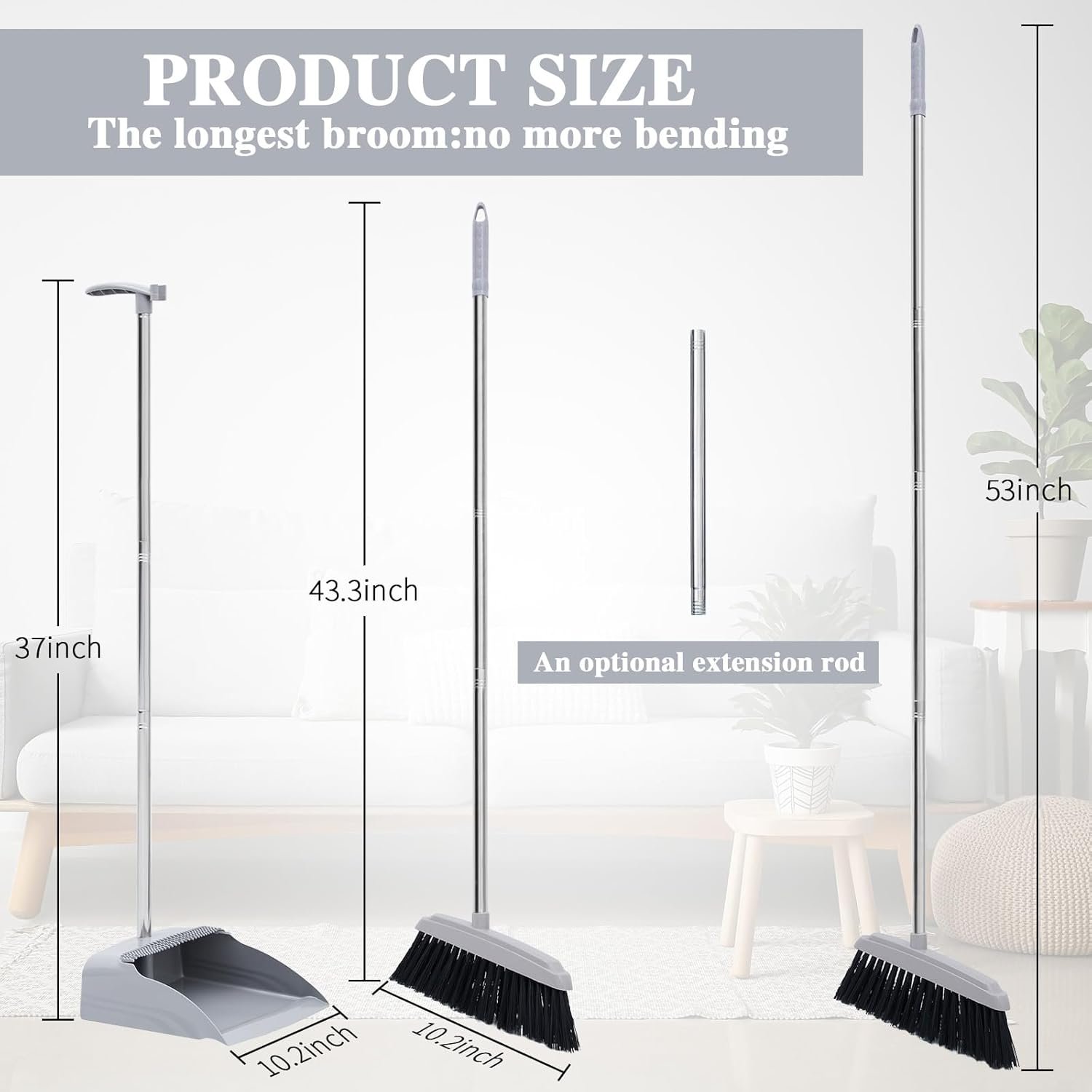 Tioncy 8 Set 16 Pcs Broom and Dustpan Set 53 Inch Broom with Dustpan Combo with Long Handle Upright Stand up for Office Home Kitchen Lobby Floor Cleaning - Image 3