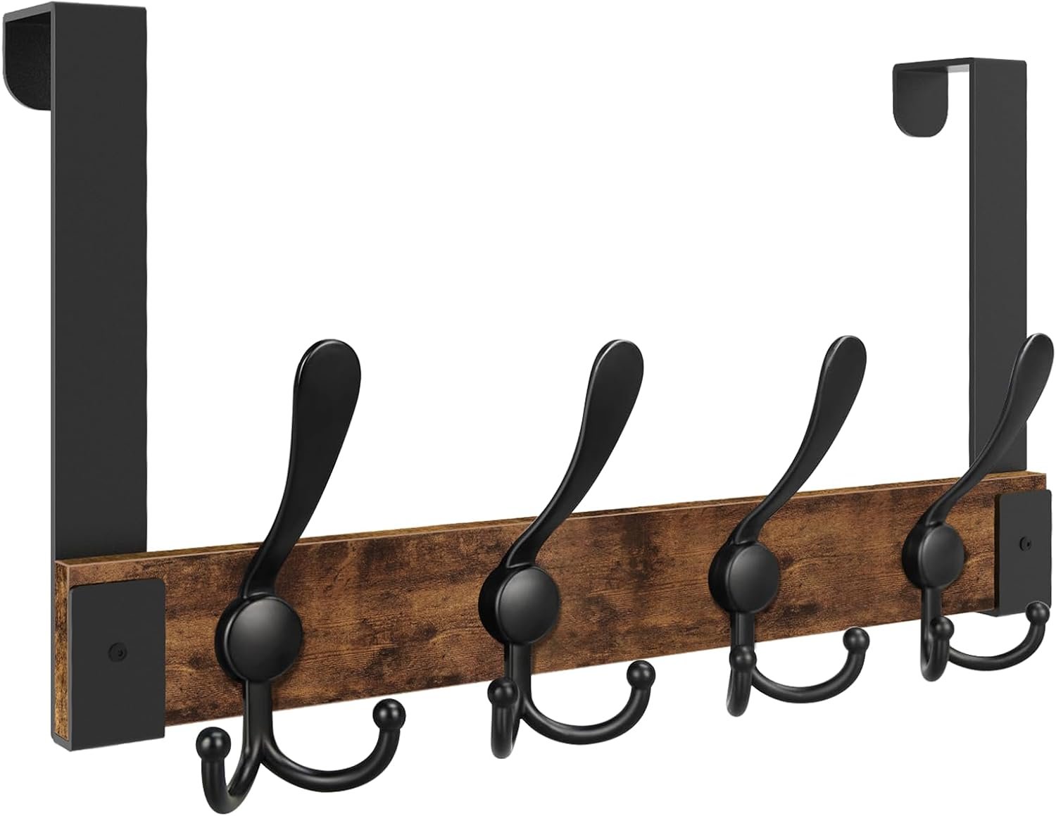 Homode Over The Door Hooks for Hanging, Heavy Duty Wood Over Door Hanger Hook, Over The Door Towel Coat Rack for Bathroom, Back of Door Hooks for Hanging Towels, Clothes, Hats, Rustic Brown Black - Image 2