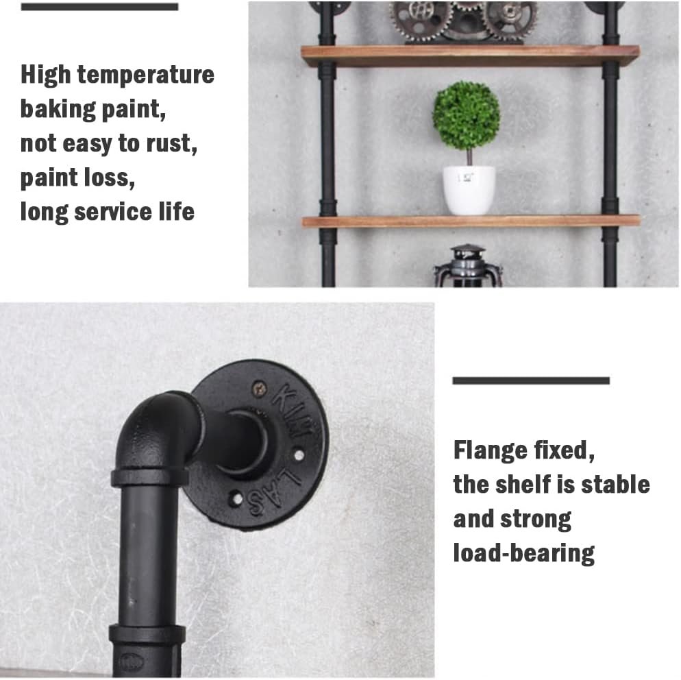 Industrial Pipe Shelving, 24inch Pipe Shelves with Wood Planks, 5 Tier Floating Shelves Wall Mounted Steampunk Real Wood Book Shelves, Retro Rustic Industrial Shelf for Bar Kitchen Living Room - Image 4